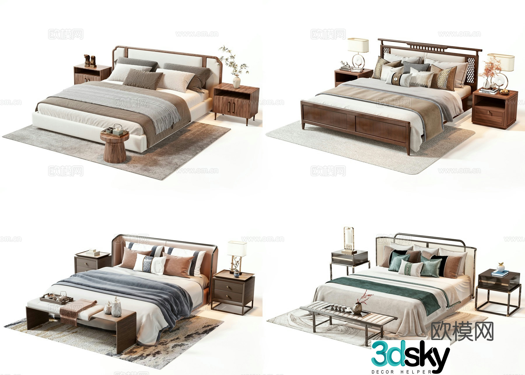 New Chinese style double bed 3D model