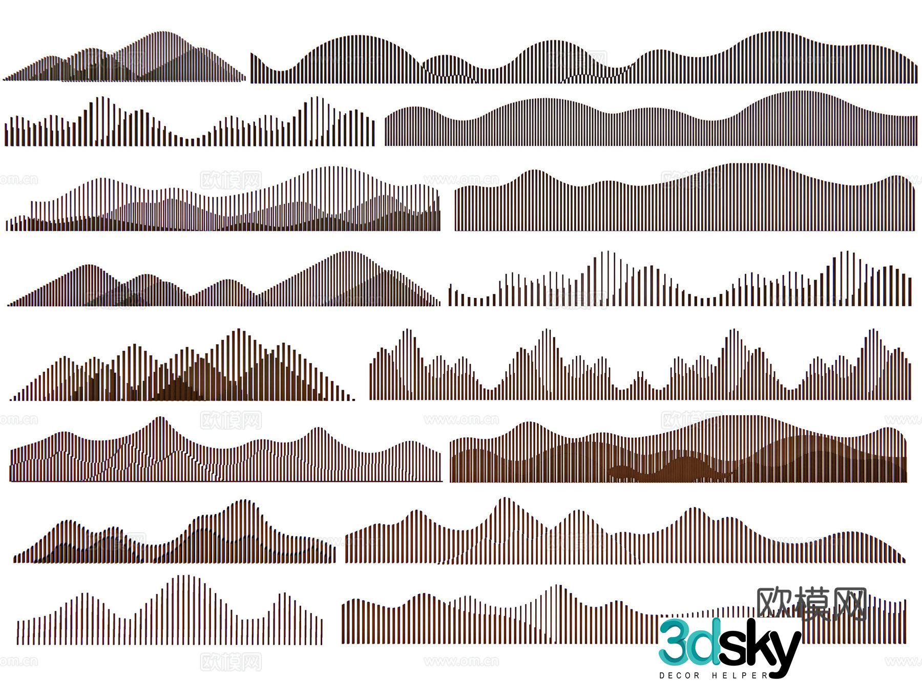 New Chinese style mountain grille landscape wall landscape grid landscape wall cloud pattern grille background wall wavy screen partition 3D model