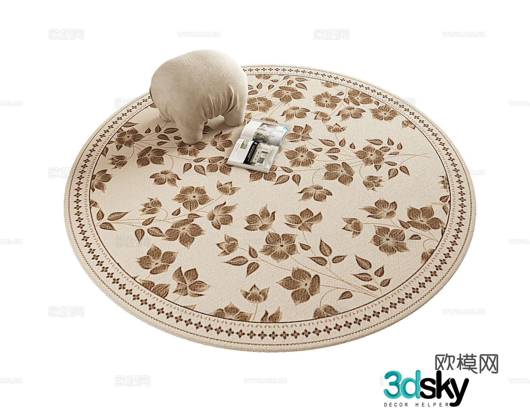French cream round plant pattern light color carpet 3d model