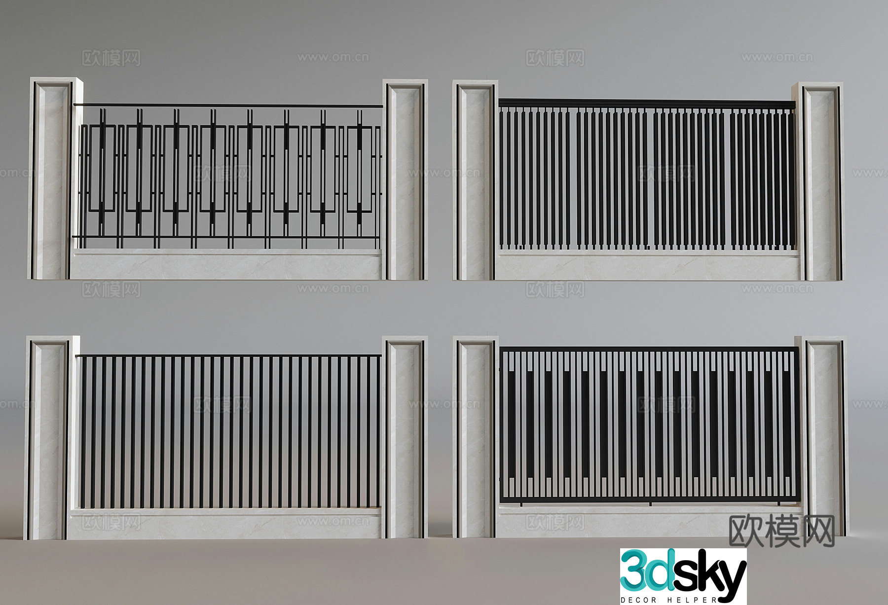 Courtyard fence iron guardrail railing guardrail isolation railing villa community fence 3D model