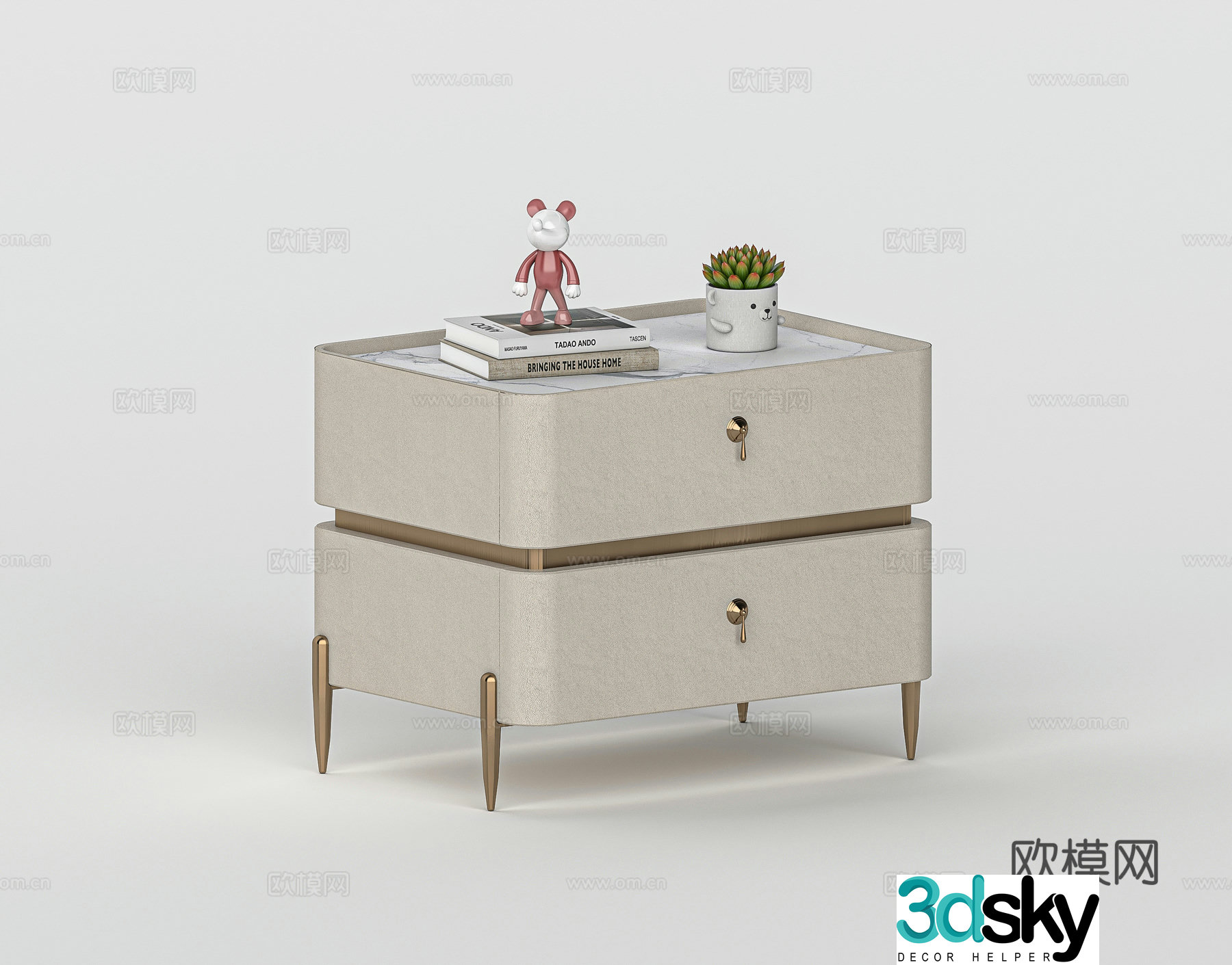 Modern light luxury bedside table 3D model