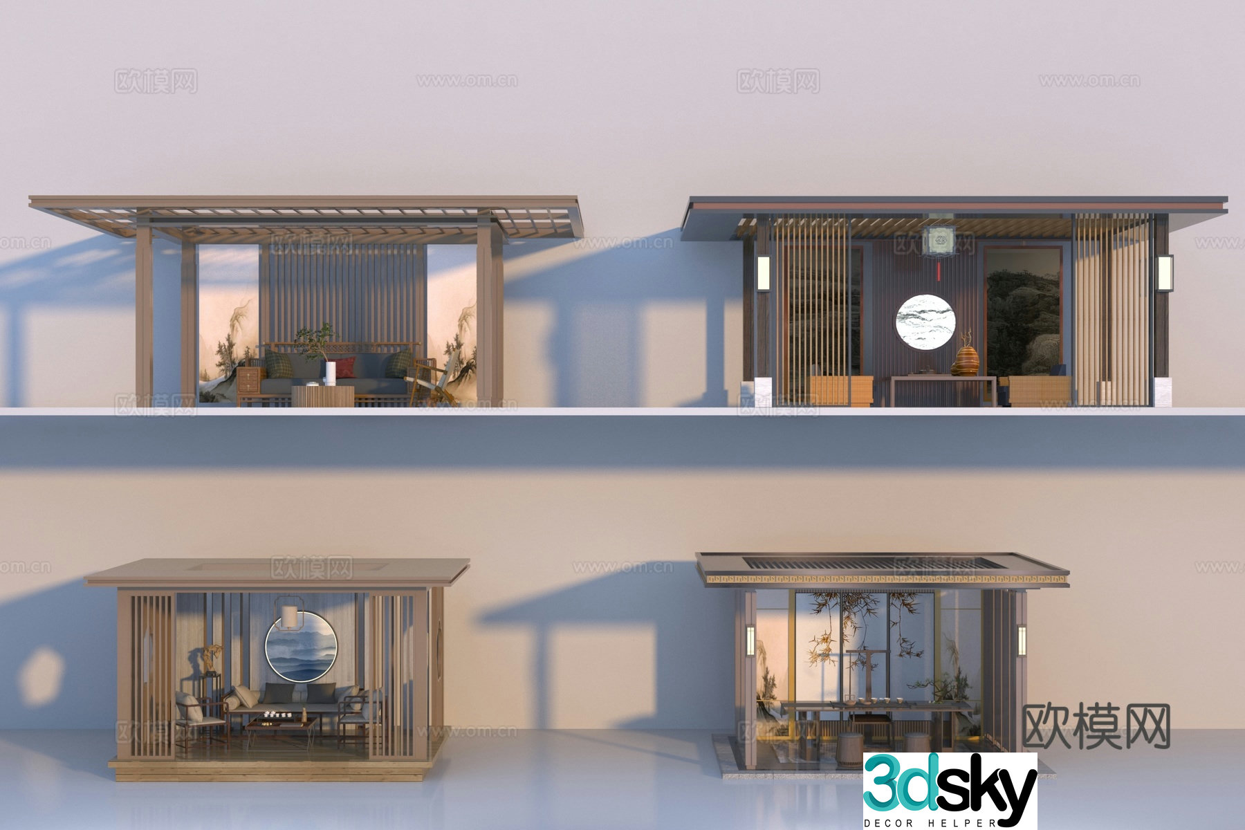 New Chinese landscape pavilion combination 3D model