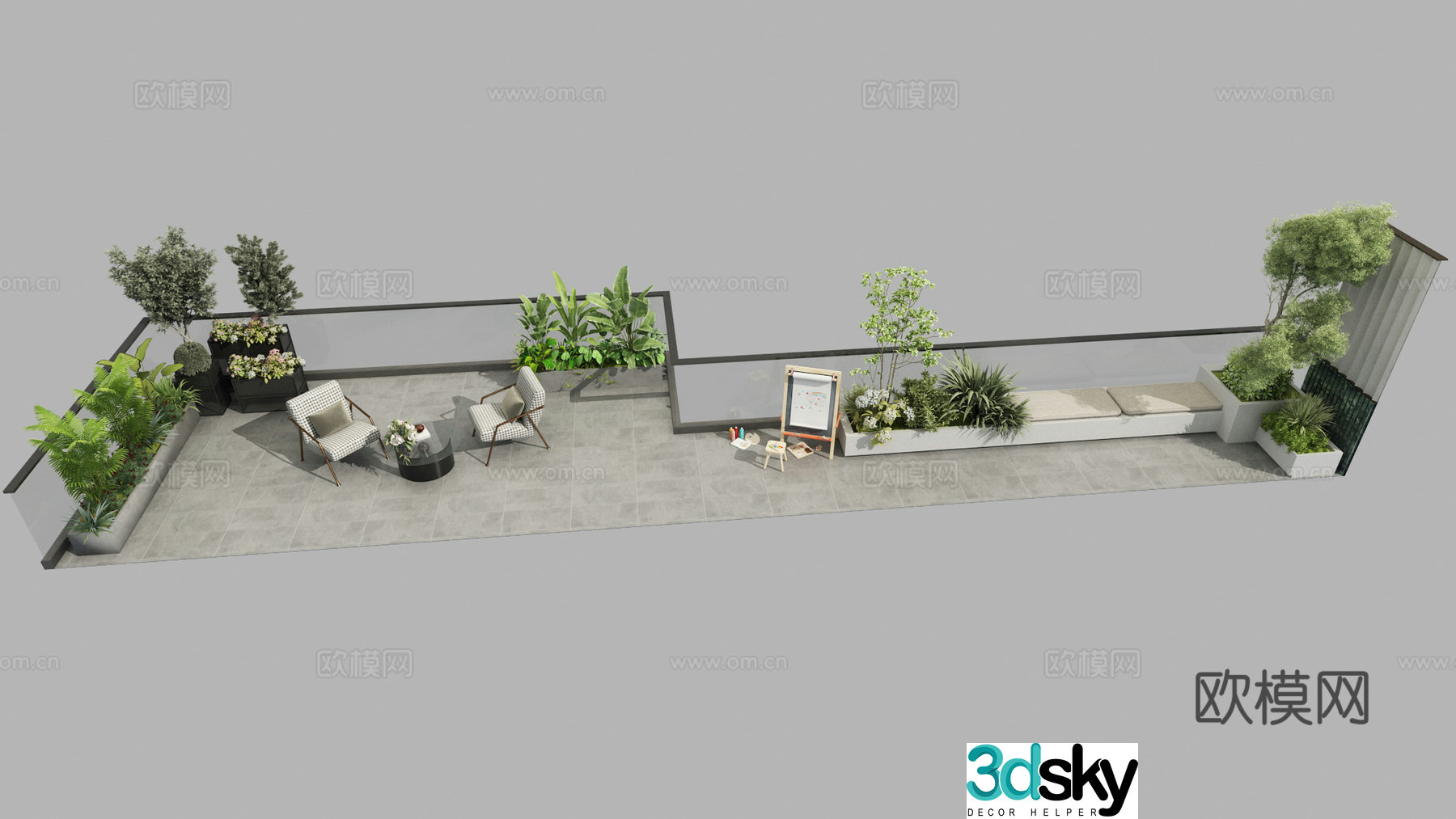 Modern terrace landscape 3d model