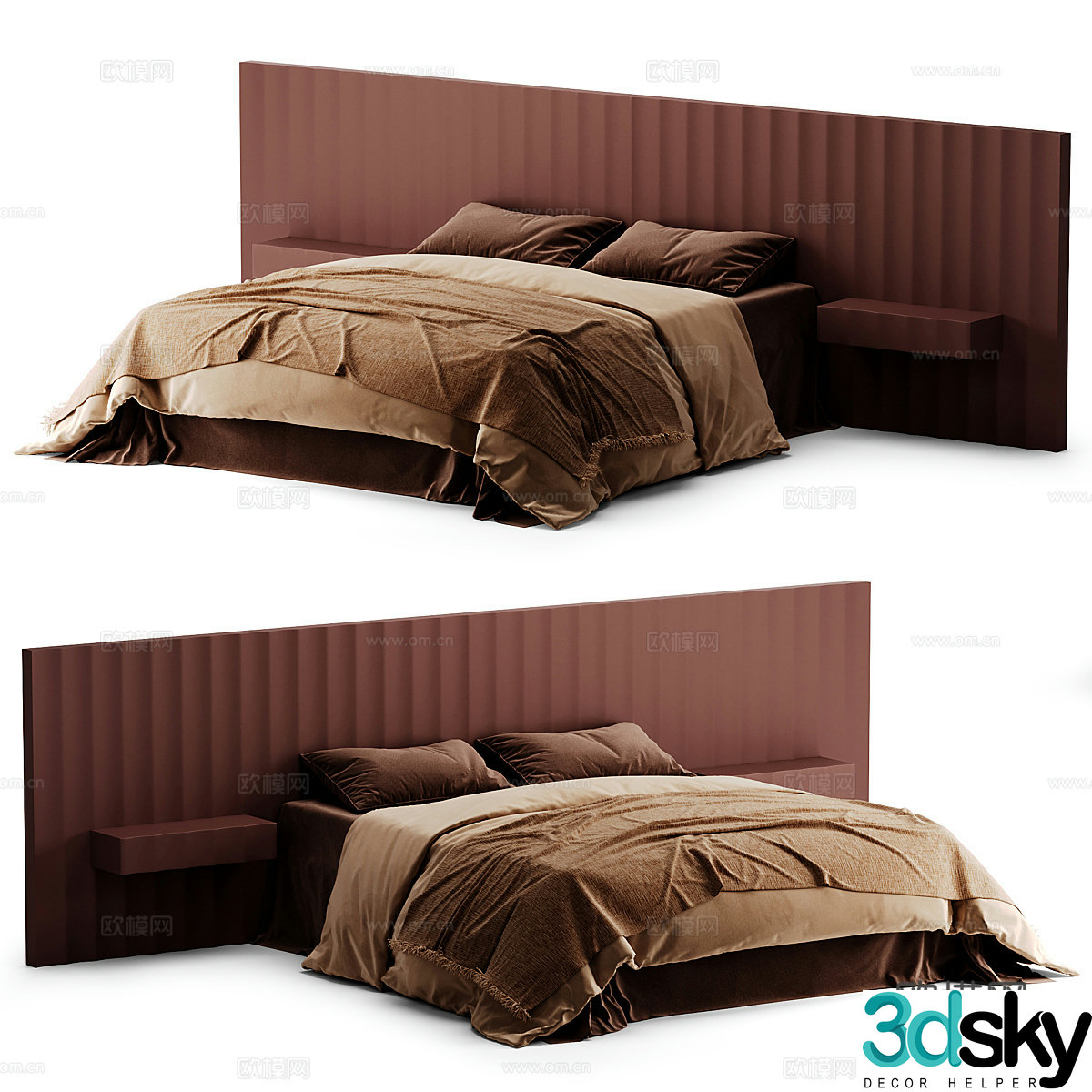 Modern Italian fabric double bed 3D model