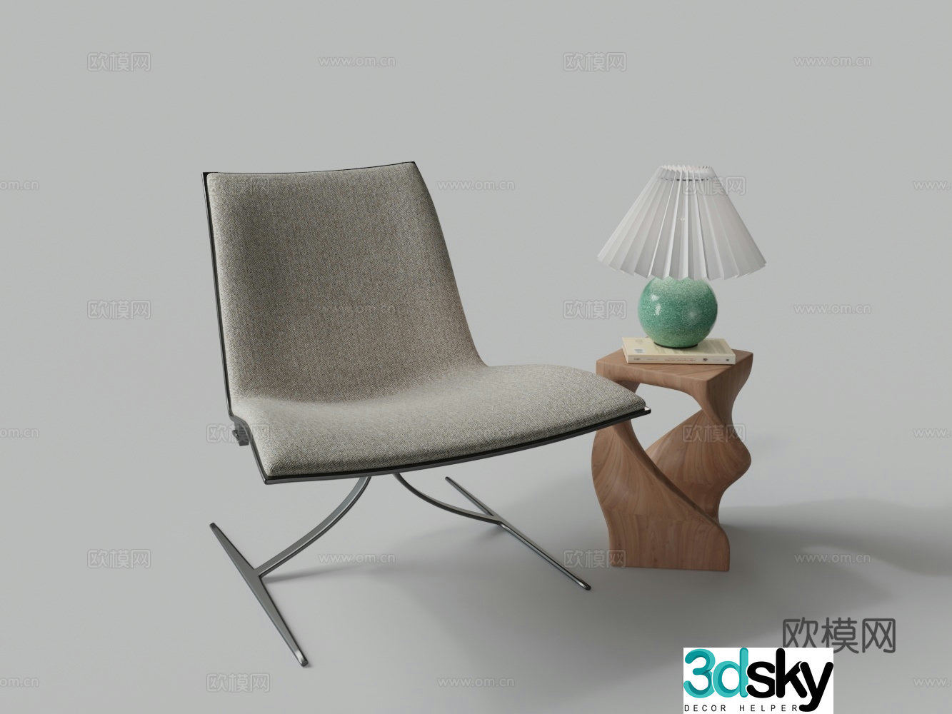 Modern fabric metal lounge chair side table lamp 3d model