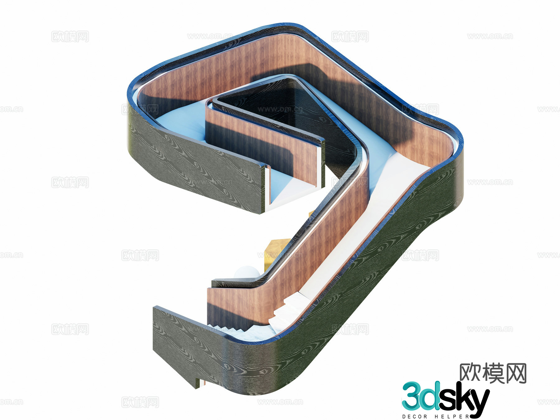 Modern new Chinese style Wasabi style Villa building rotation Alien teak walnut staircase combination 3D model
