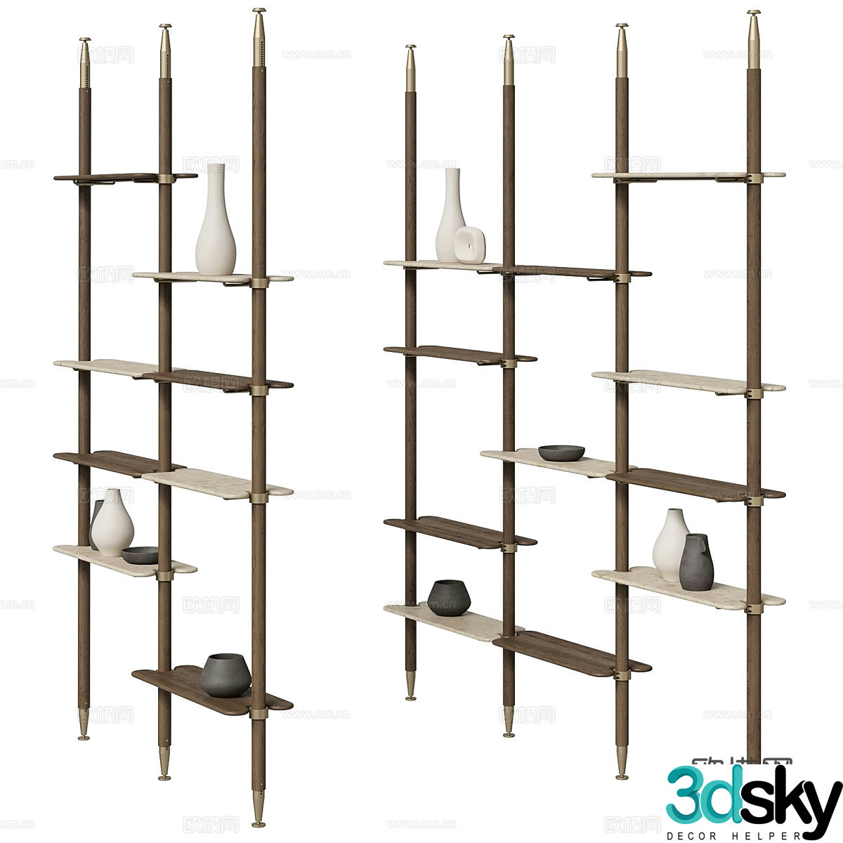New Chinese style light luxury decorative shelf bookshelf 3D model