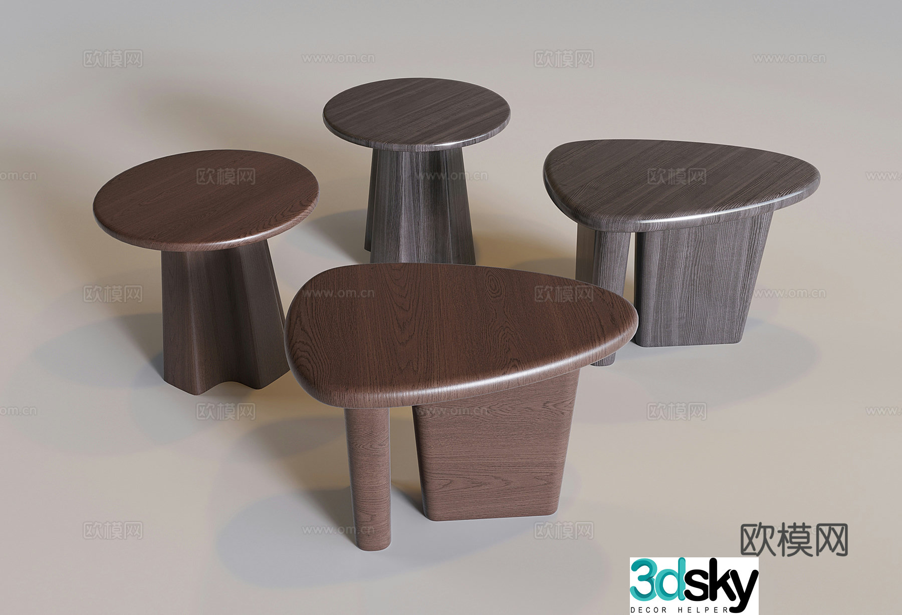 Nordic solid wood coffee table low table Wasabi oval small tea table Special shape side corner table 3D model