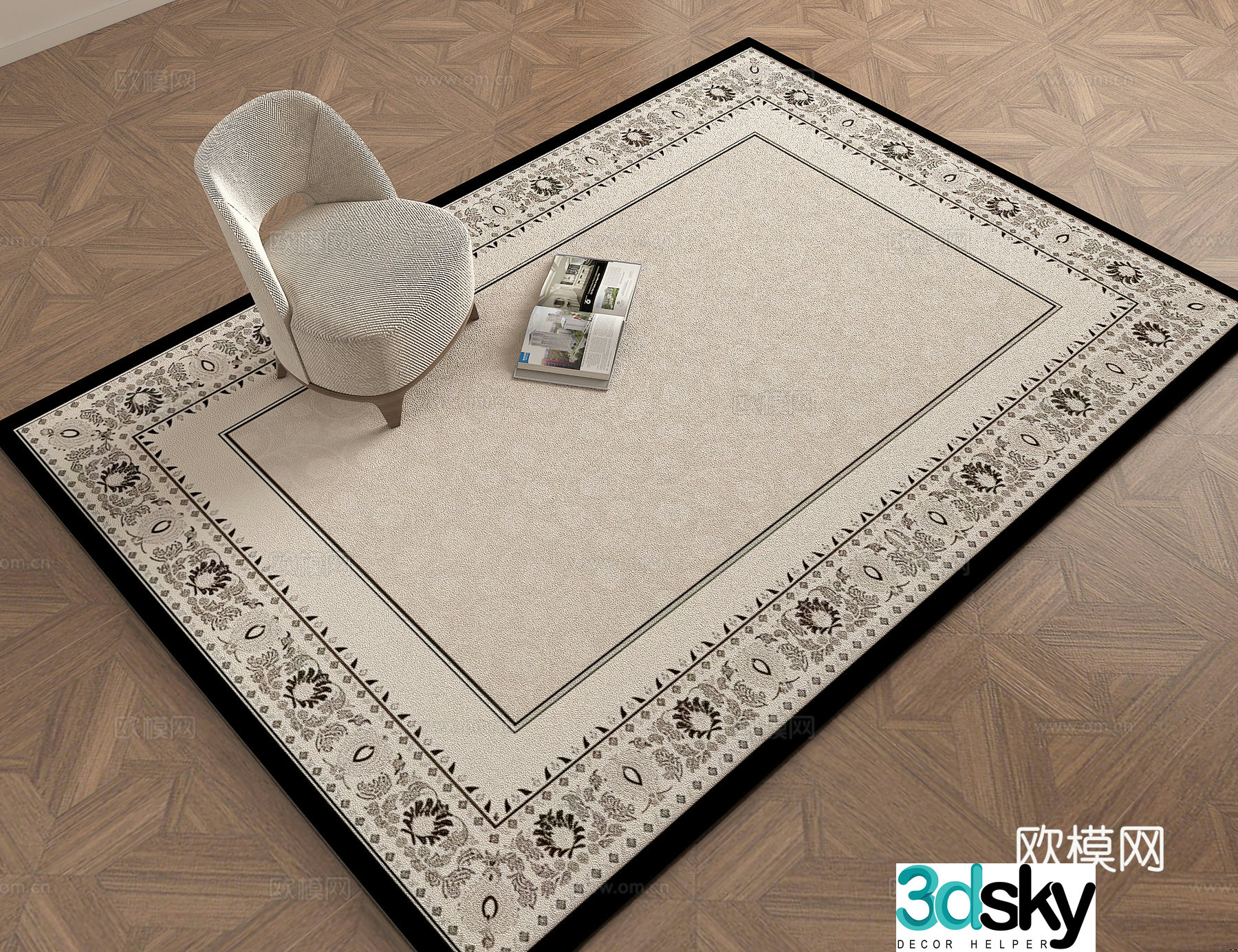 French light color plant pattern round carpet 3D model