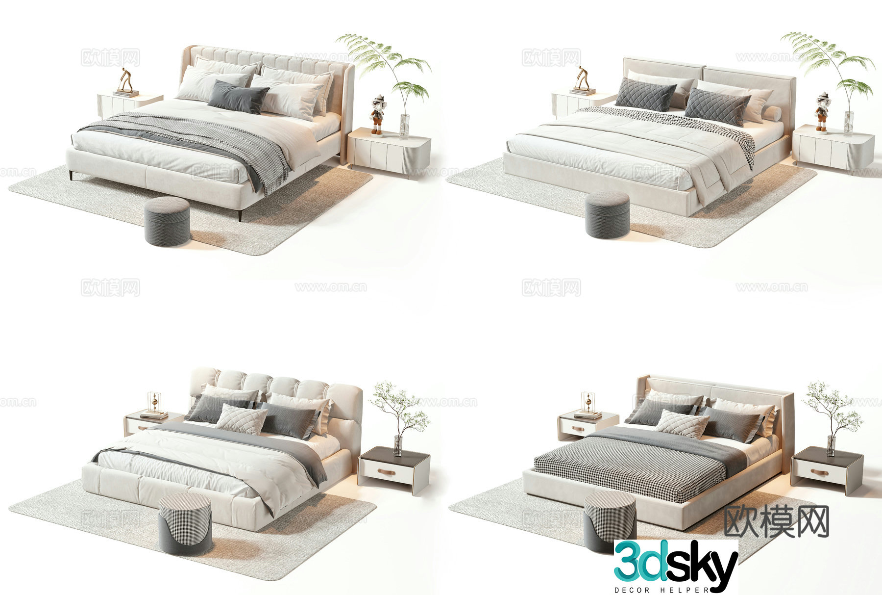 Modern double bed 3d model