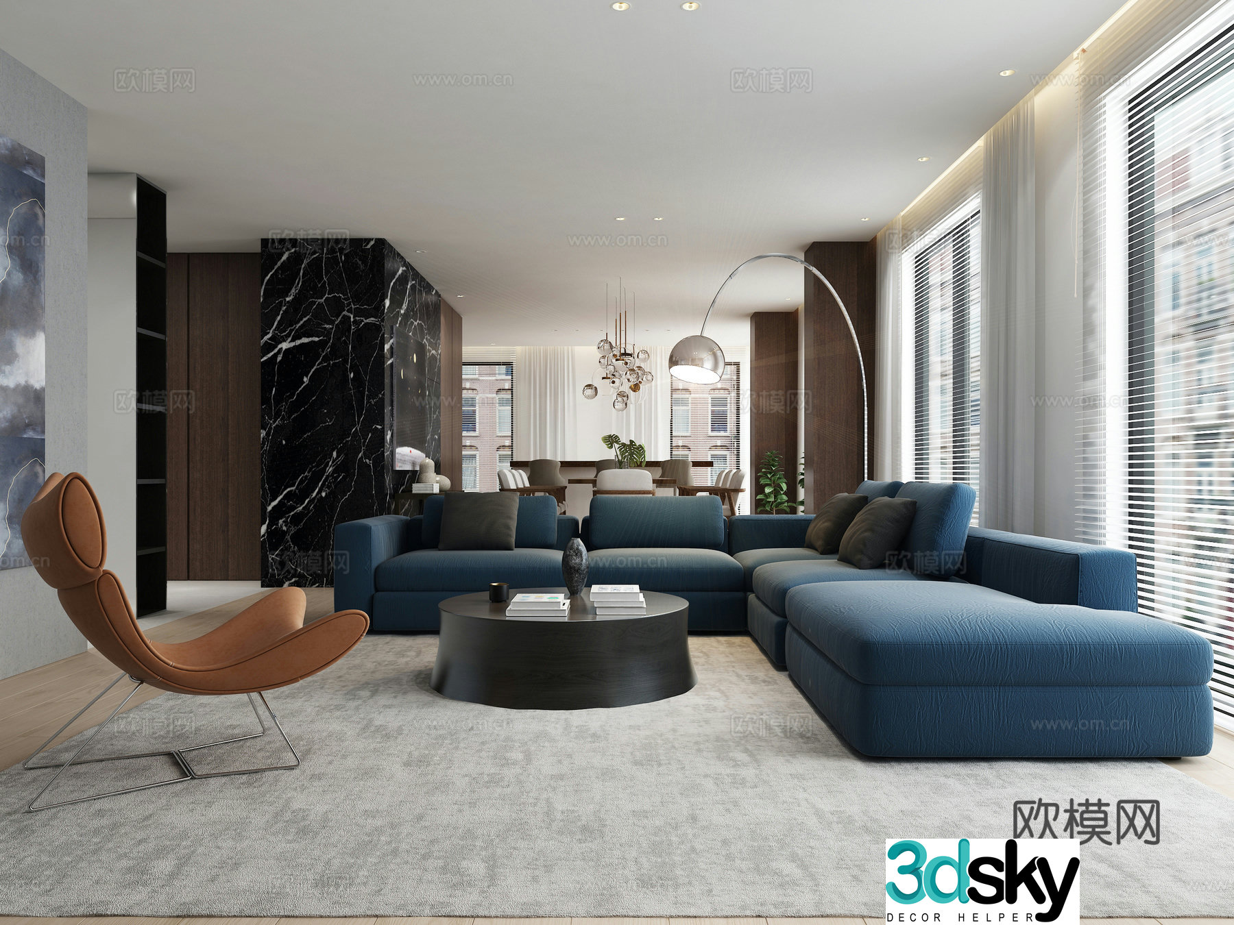 Postmodern combination sofa corner sofa coffee table sofa single chair leisure chair floor lamp 3d model