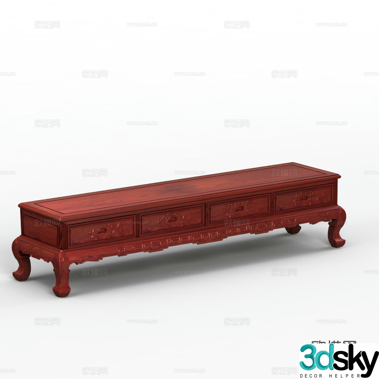 Chinese TV cabinet carved cabinet door solid wood mahogany 3D model