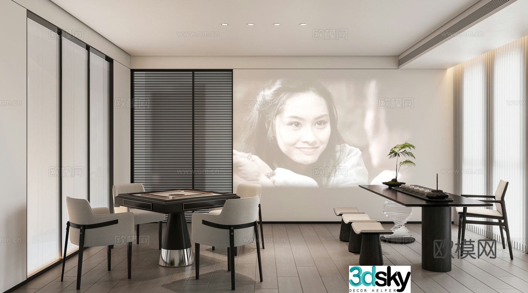 Modern tea room audio and video room chess and card room 3d model