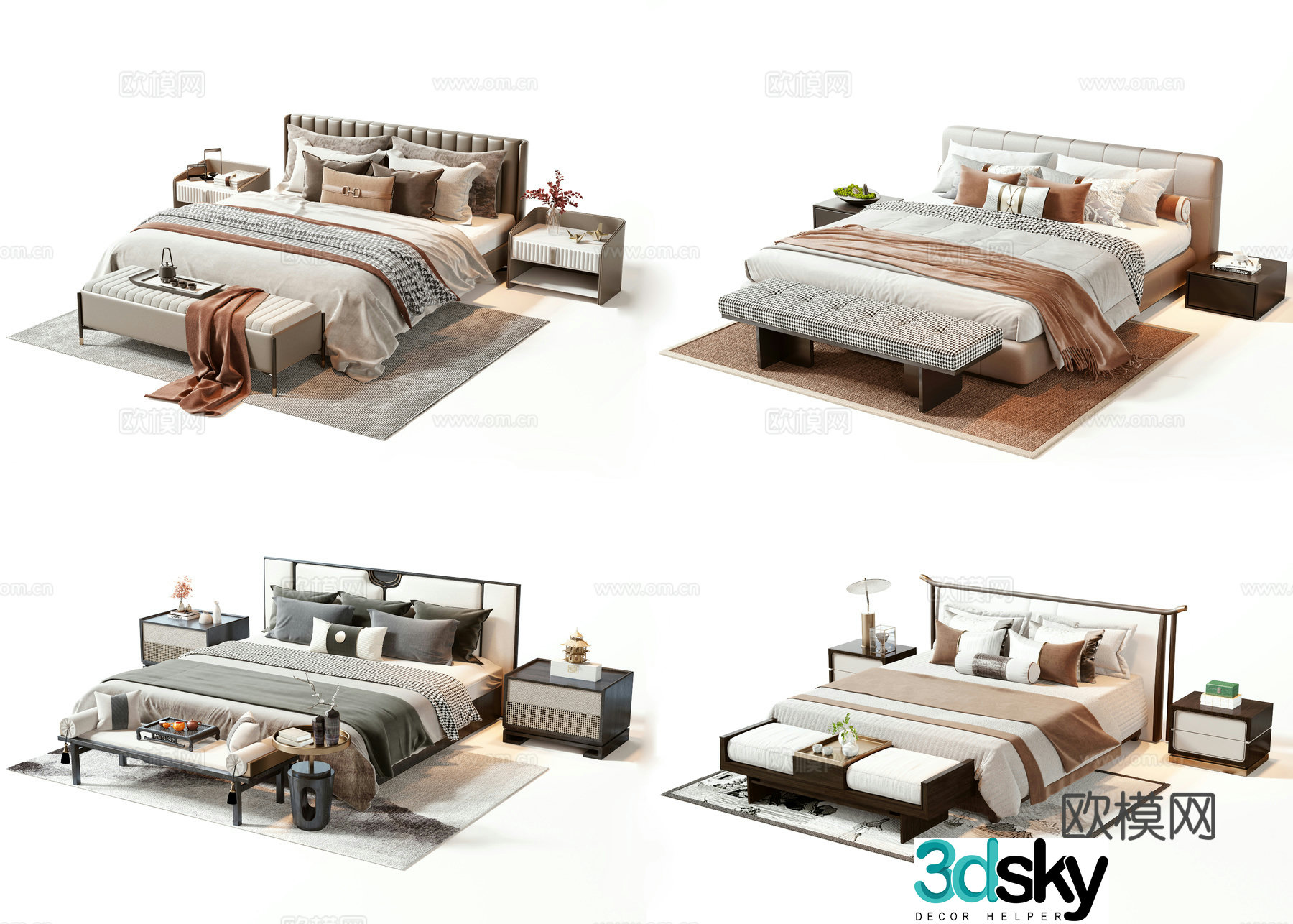New Chinese style double bed 3D model