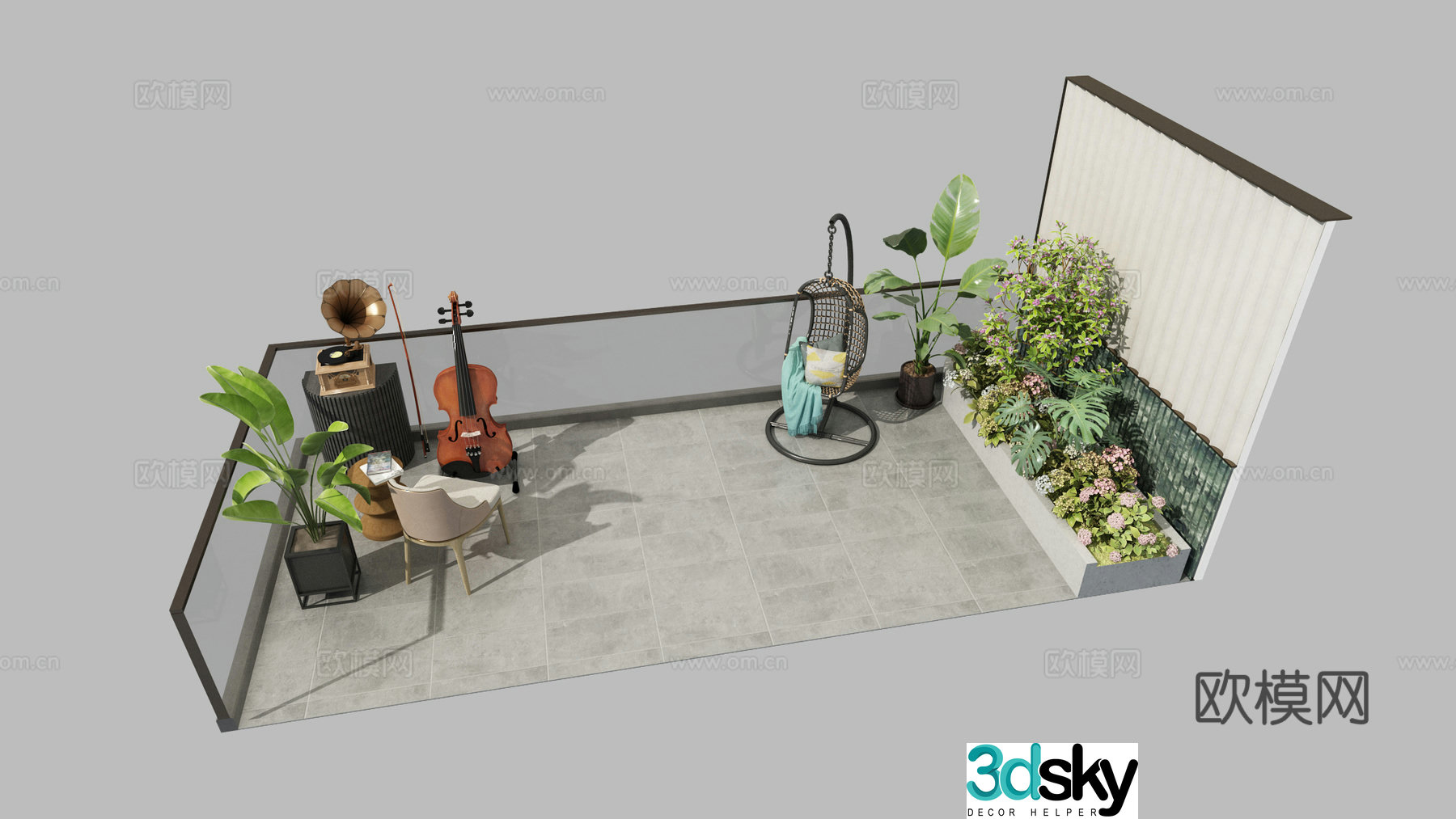 Modern terrace landscape 3d model