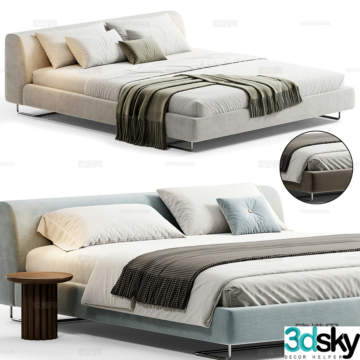 Modern Italian fabric double bed 3D model