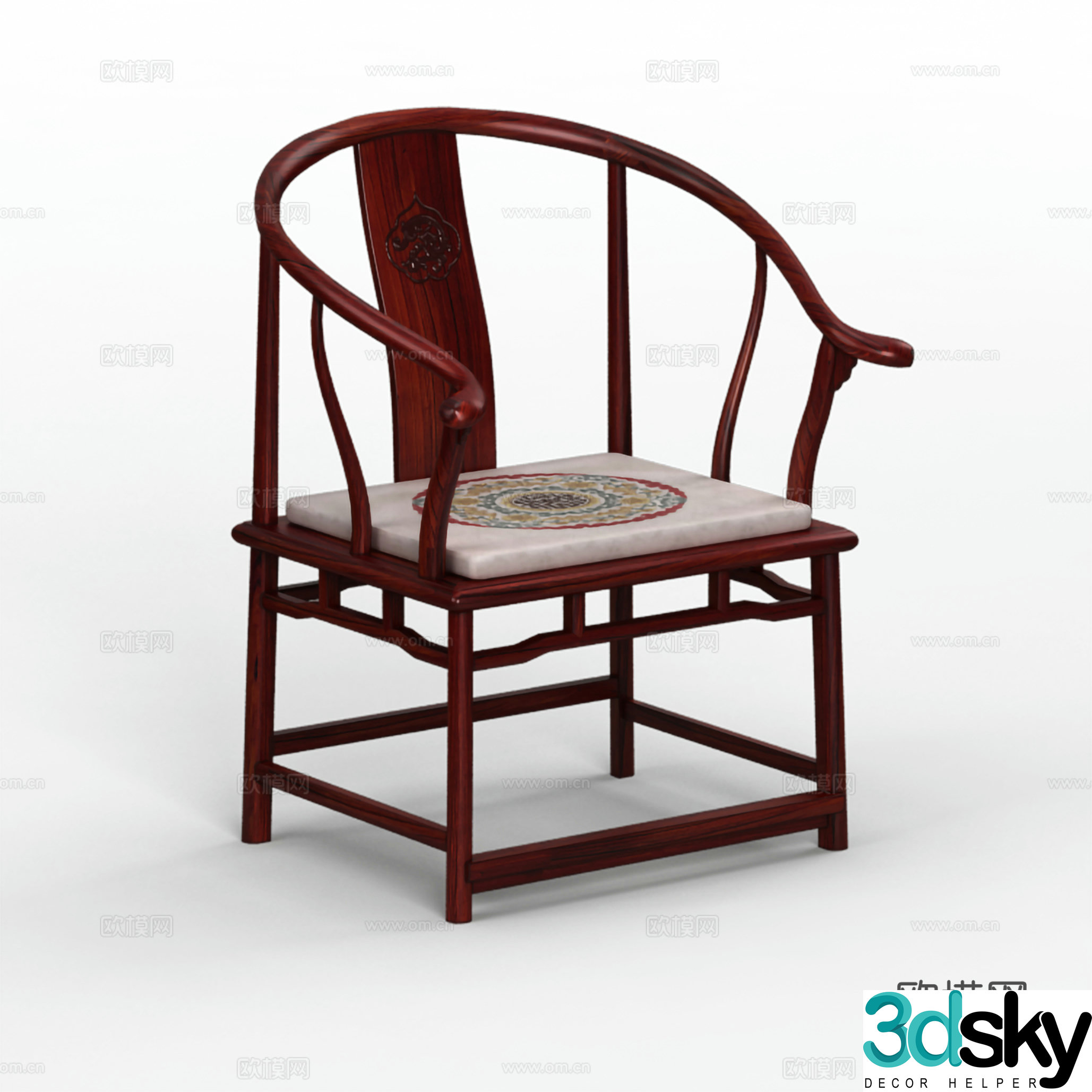Chinese tea table chair new Chinese armchair ring chair solid wood mahogany 3D model