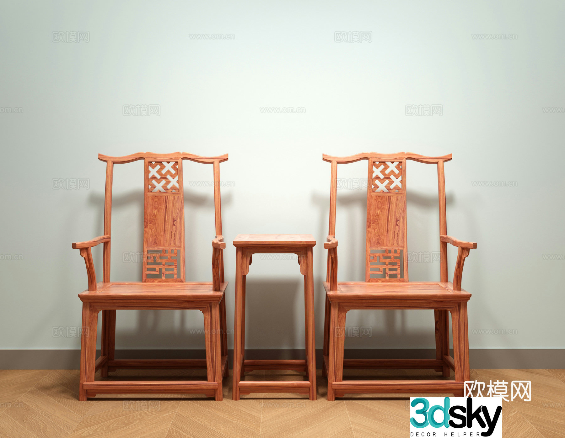 Ming style four-out head tube hat chair 3D model