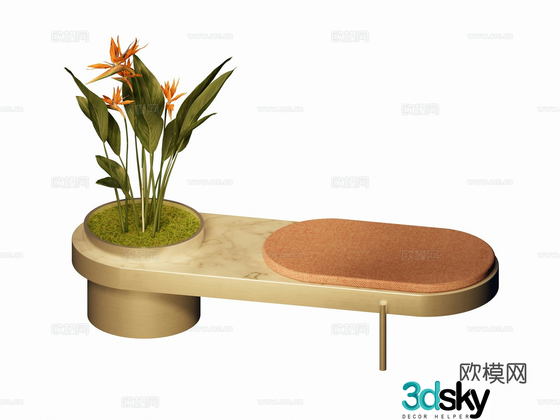 Modern special-shaped metal bench oval bench shoe changing stool foot pedal door stool strip bench group 3D model