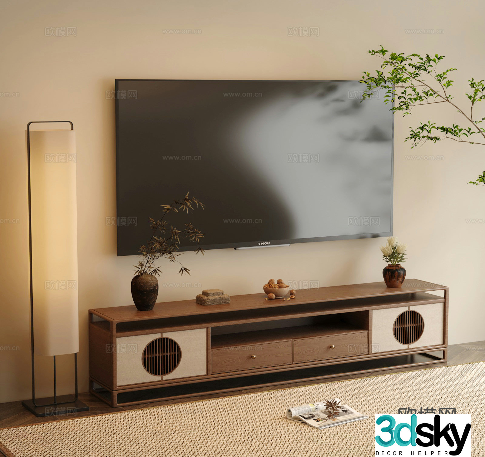 New Chinese TV cabinet TV floor lamp 3D model