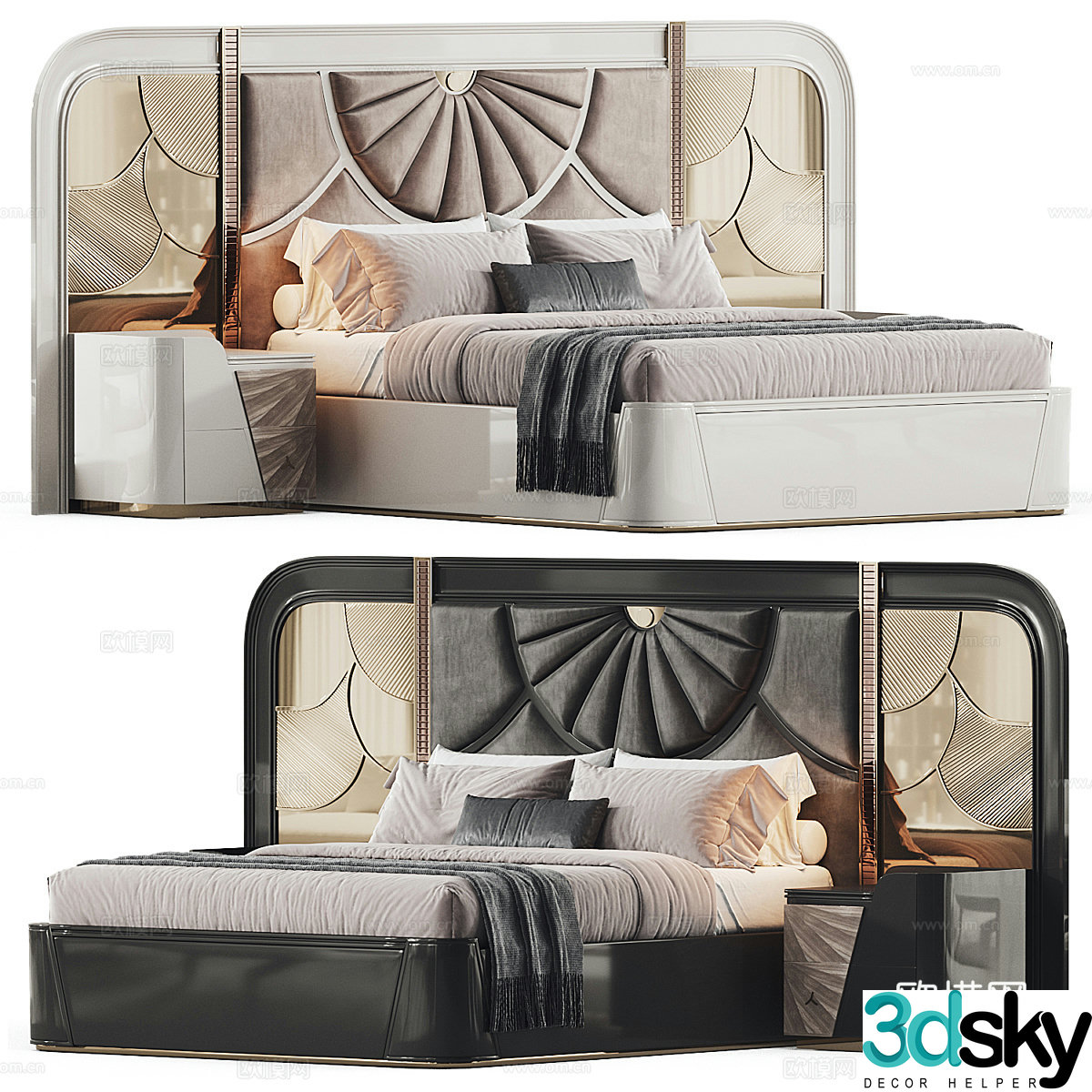 Modern light luxury fabric double bed 3D model