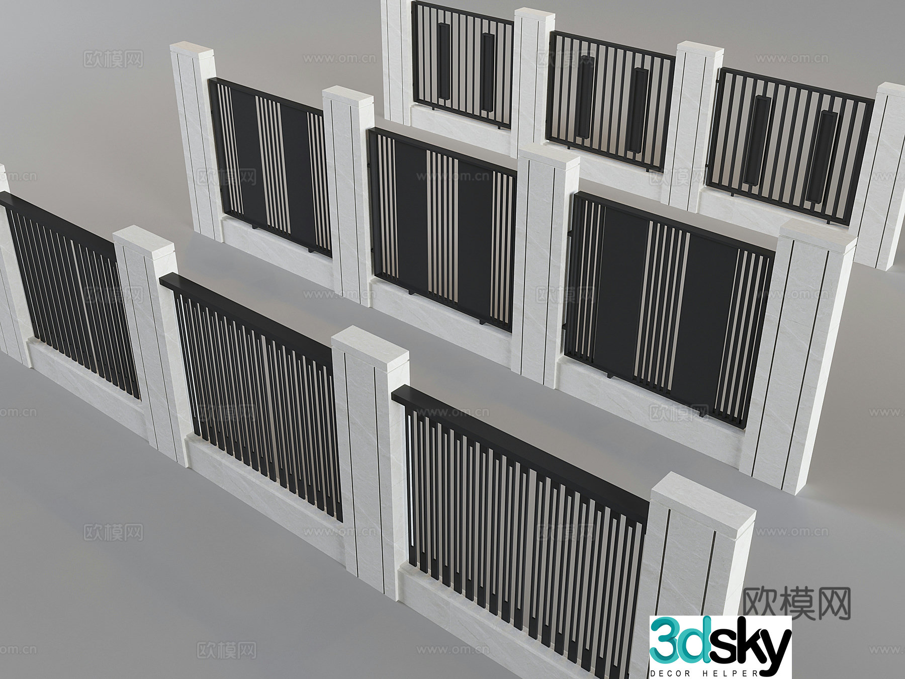 Courtyard fence iron guardrail railing guardrail isolation railing villa community fence 3D model
