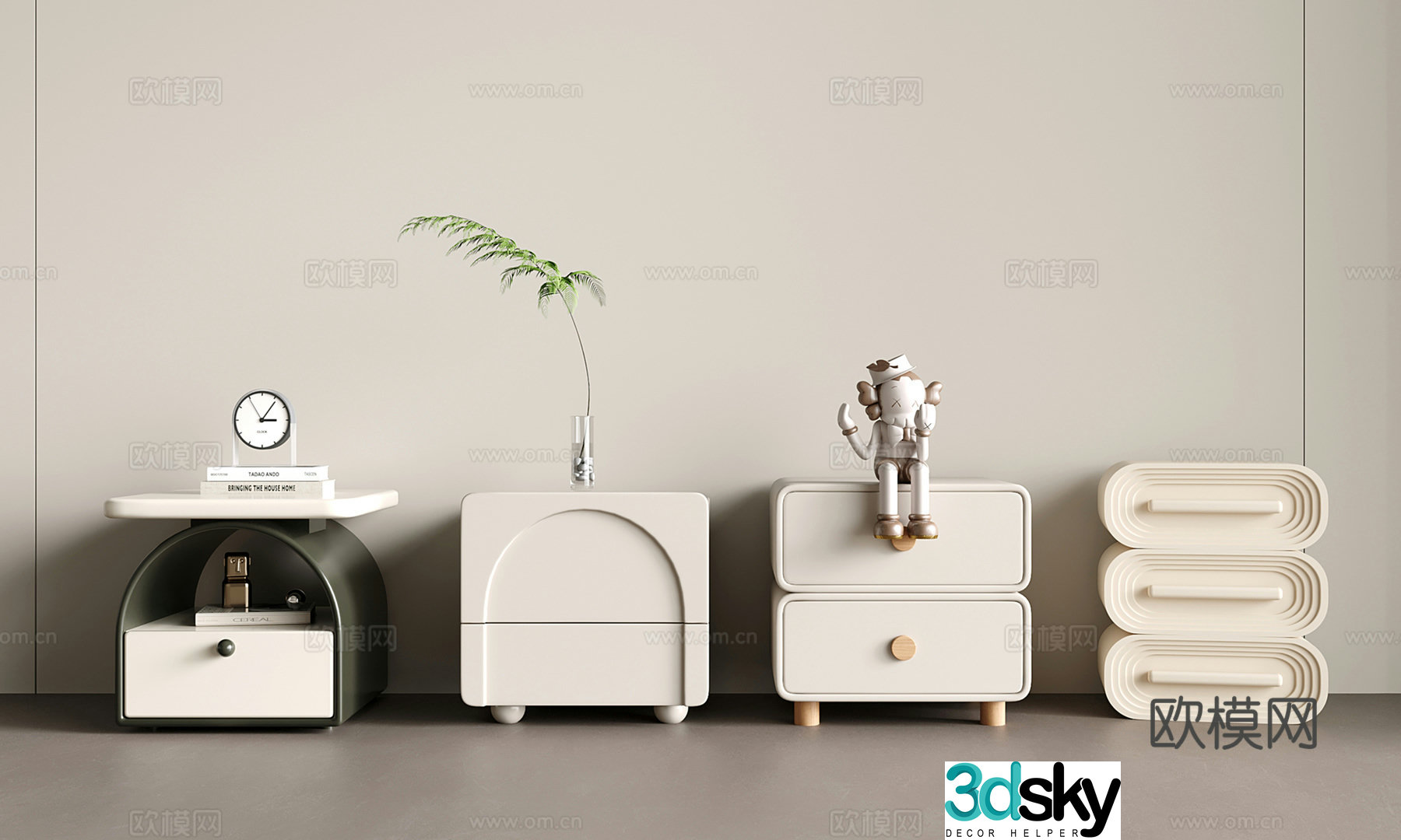 Creamy wind bedside table 3d model