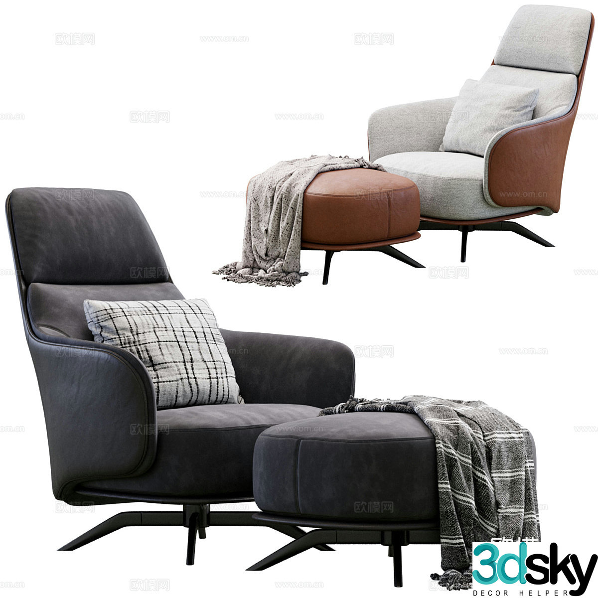 Modern Italian fabric leather lounge chair 3d model