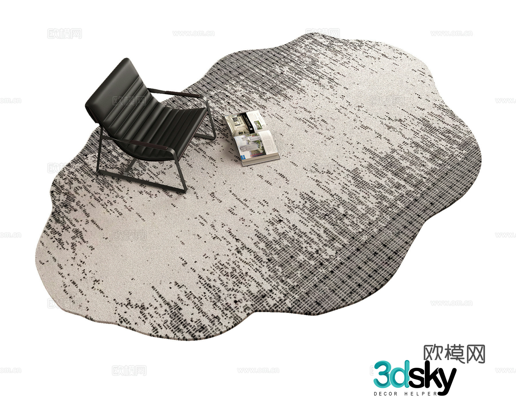 Modern black and white irregular shape living room carpet Hotel carpet 3d model