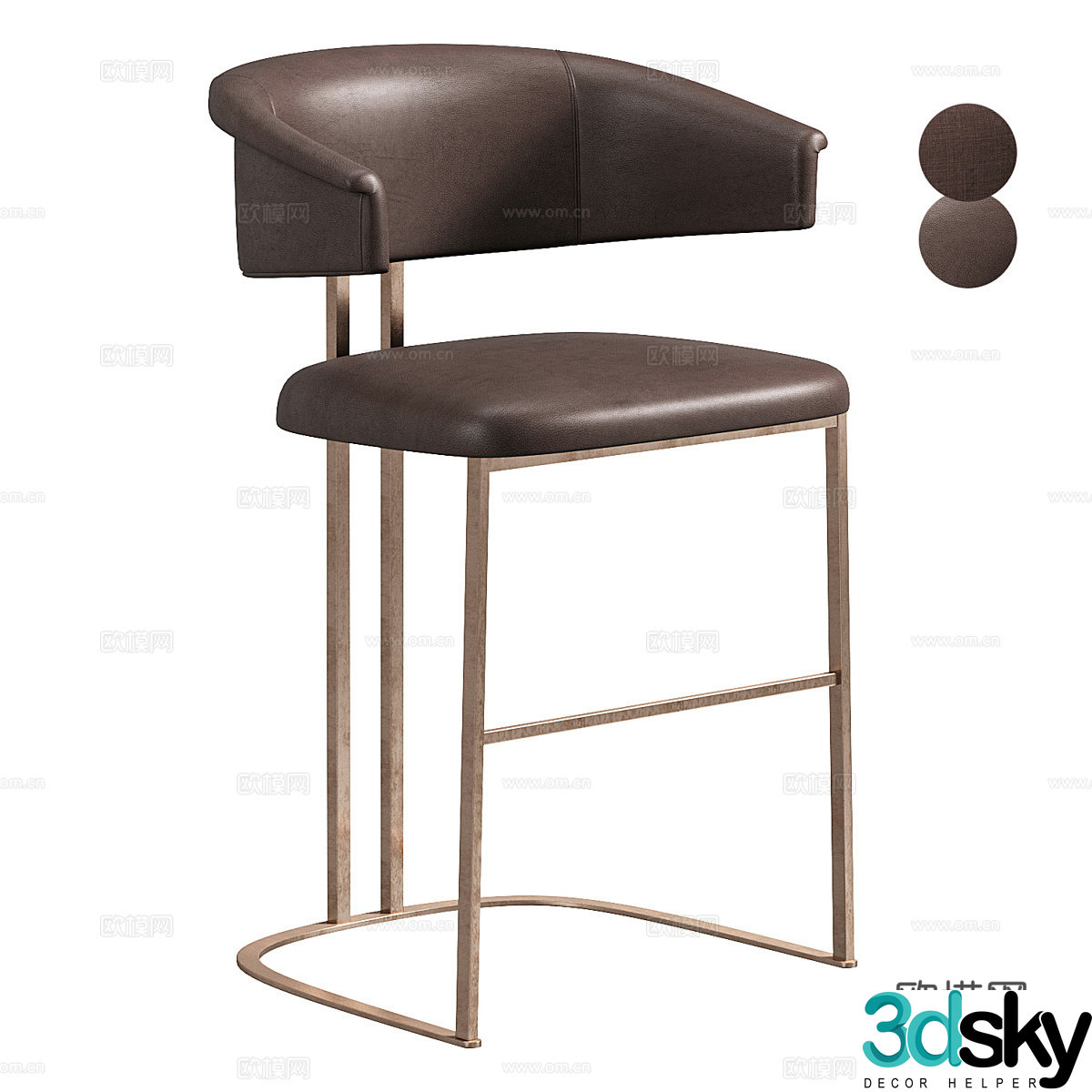 Modern Italian light luxury bar chair 3D model