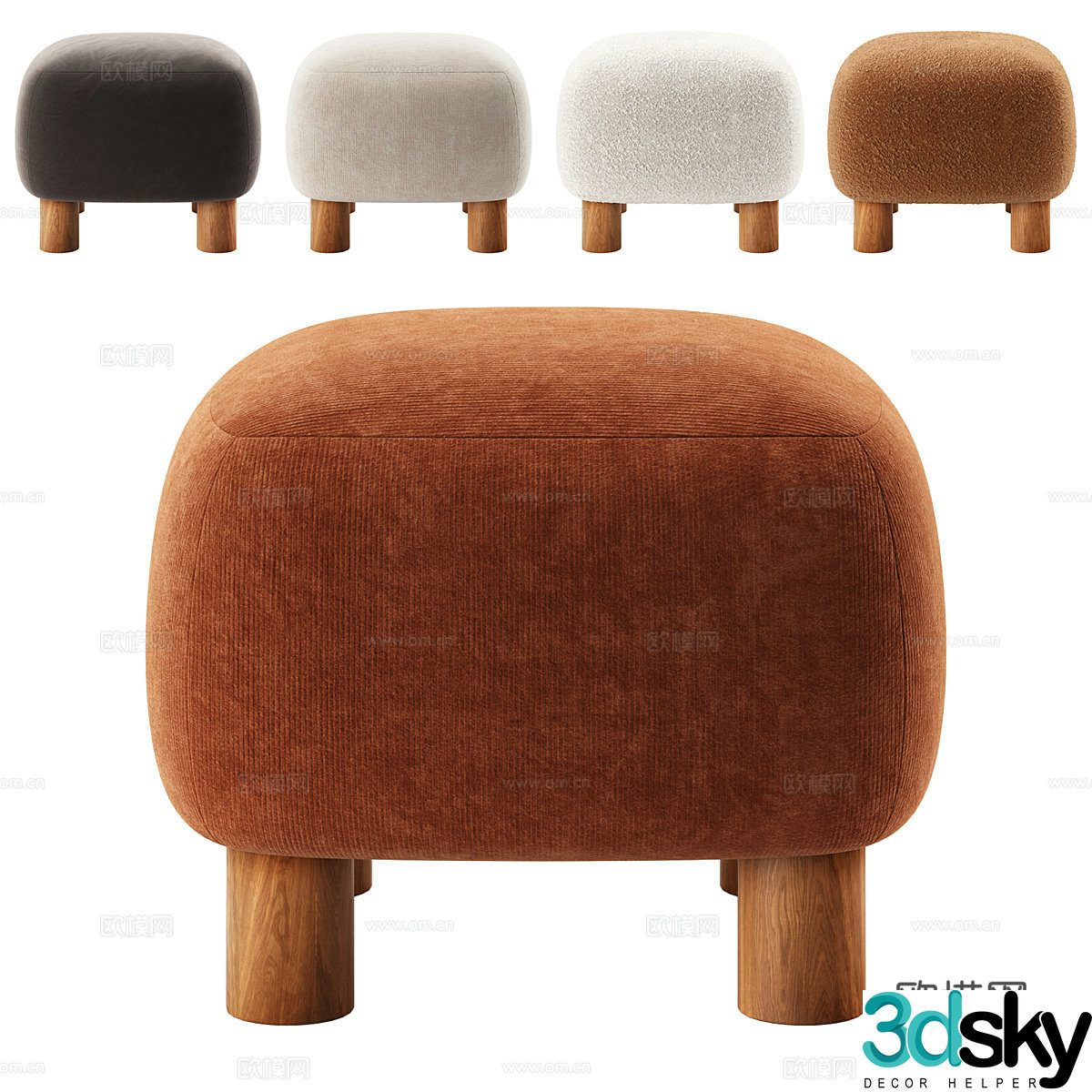 Modern cream style fabric stool 3d model