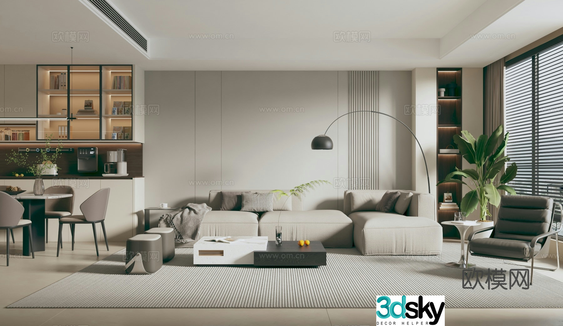 Modern Italian living restaurant Modern Italian minimalist dining Black and white gray living restaurant 3D model
