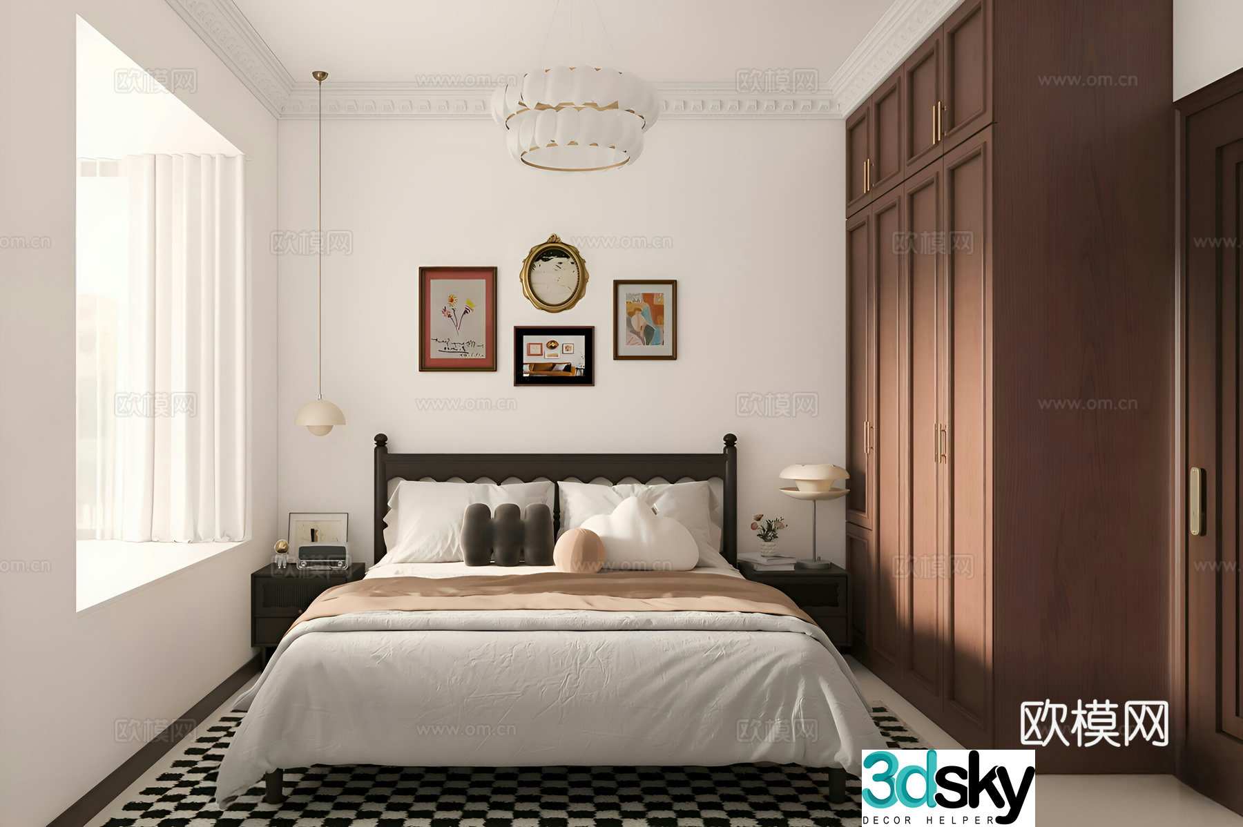 American retro bedroom 3d model