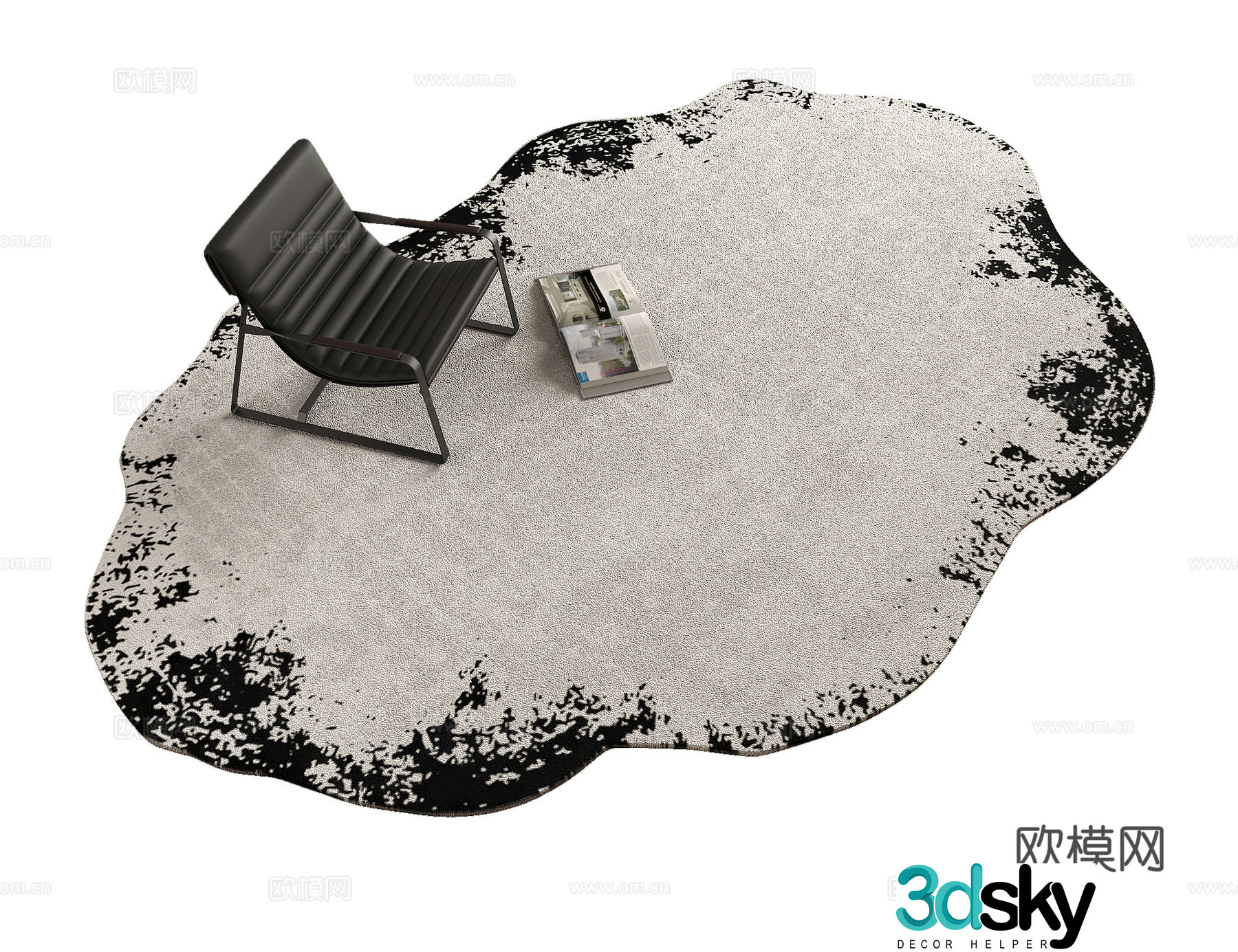 Modern black and white irregular shape living room carpet Hotel carpet 3d model