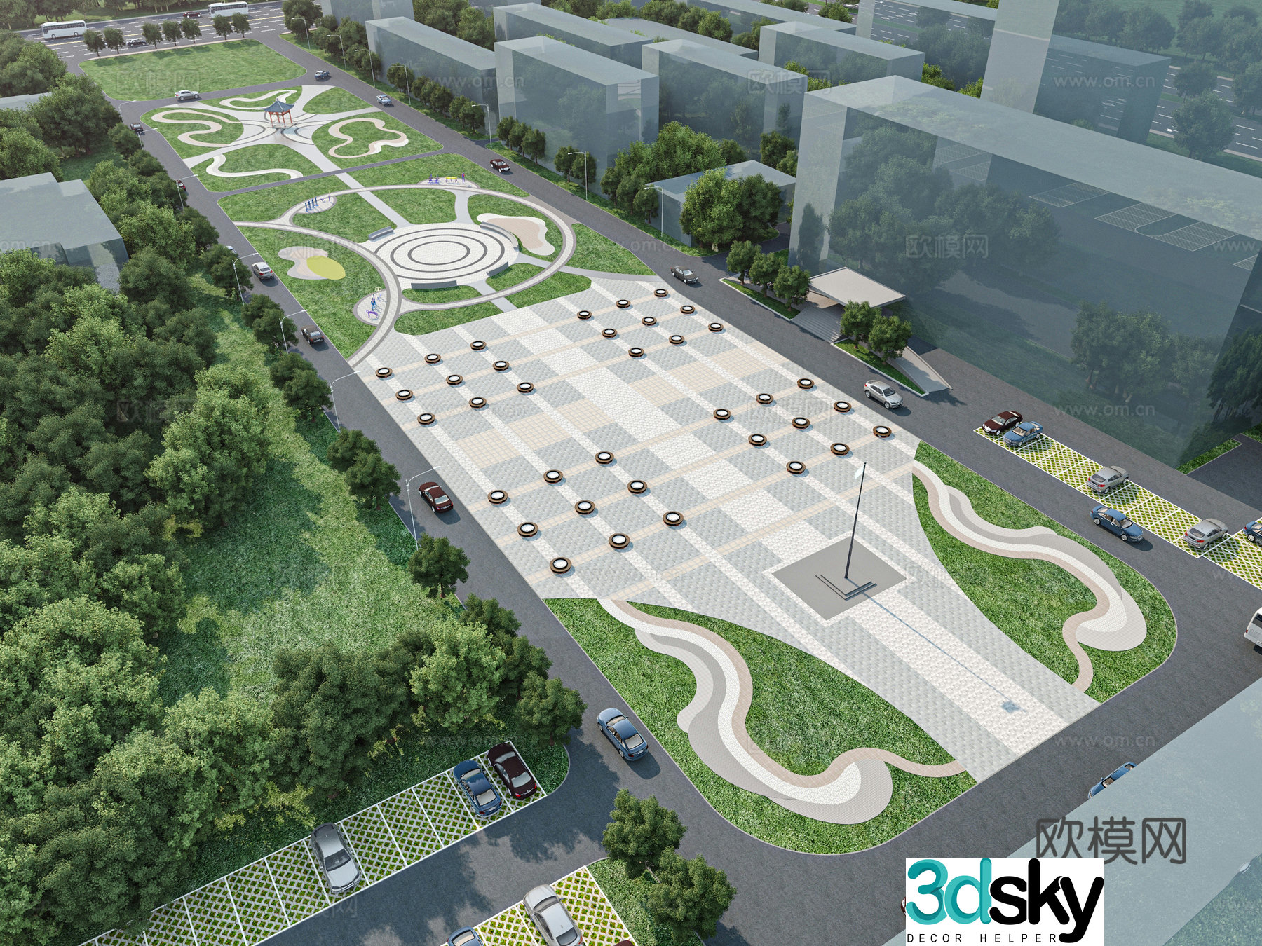 Modern Park Square 3D Model