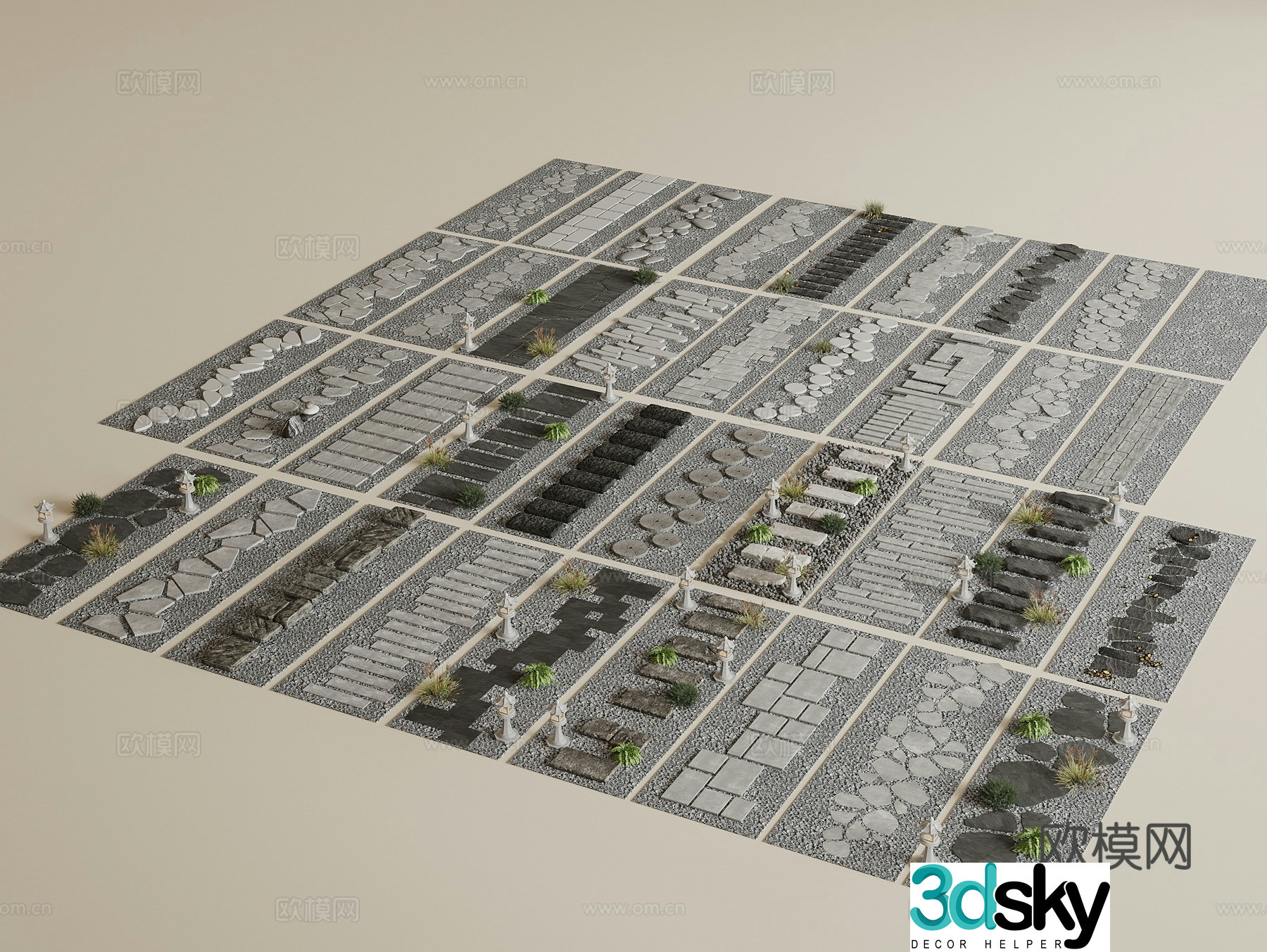 New Chinese style Tingbu Bluestone Pavement Road Landscape Garden Road Stone Road Gravel Trail Garden Paving 3D Model