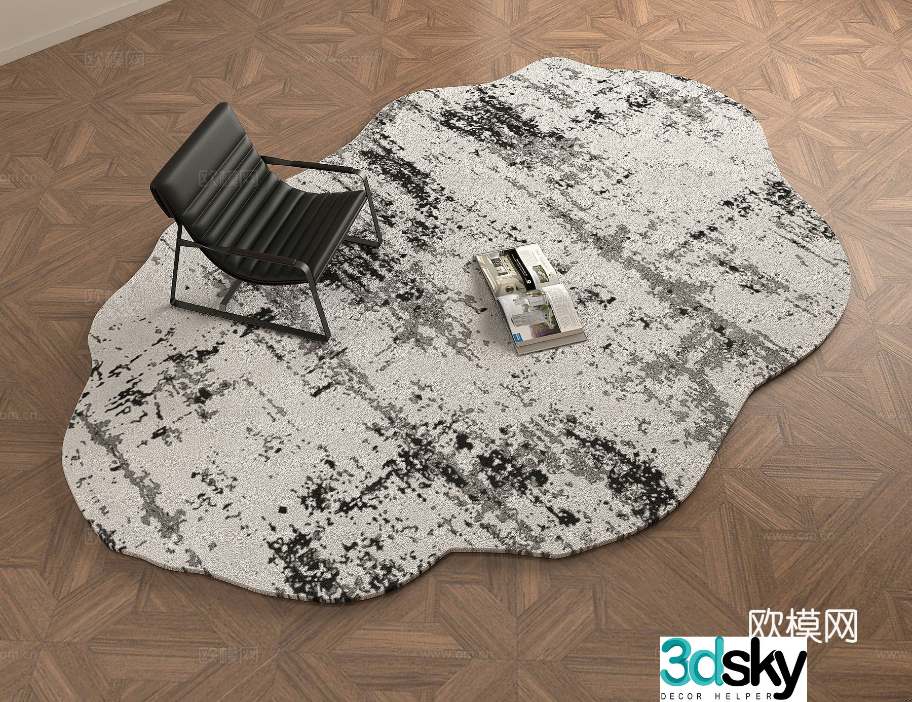 Modern black and white irregular shape living room carpet Hotel carpet 3d model