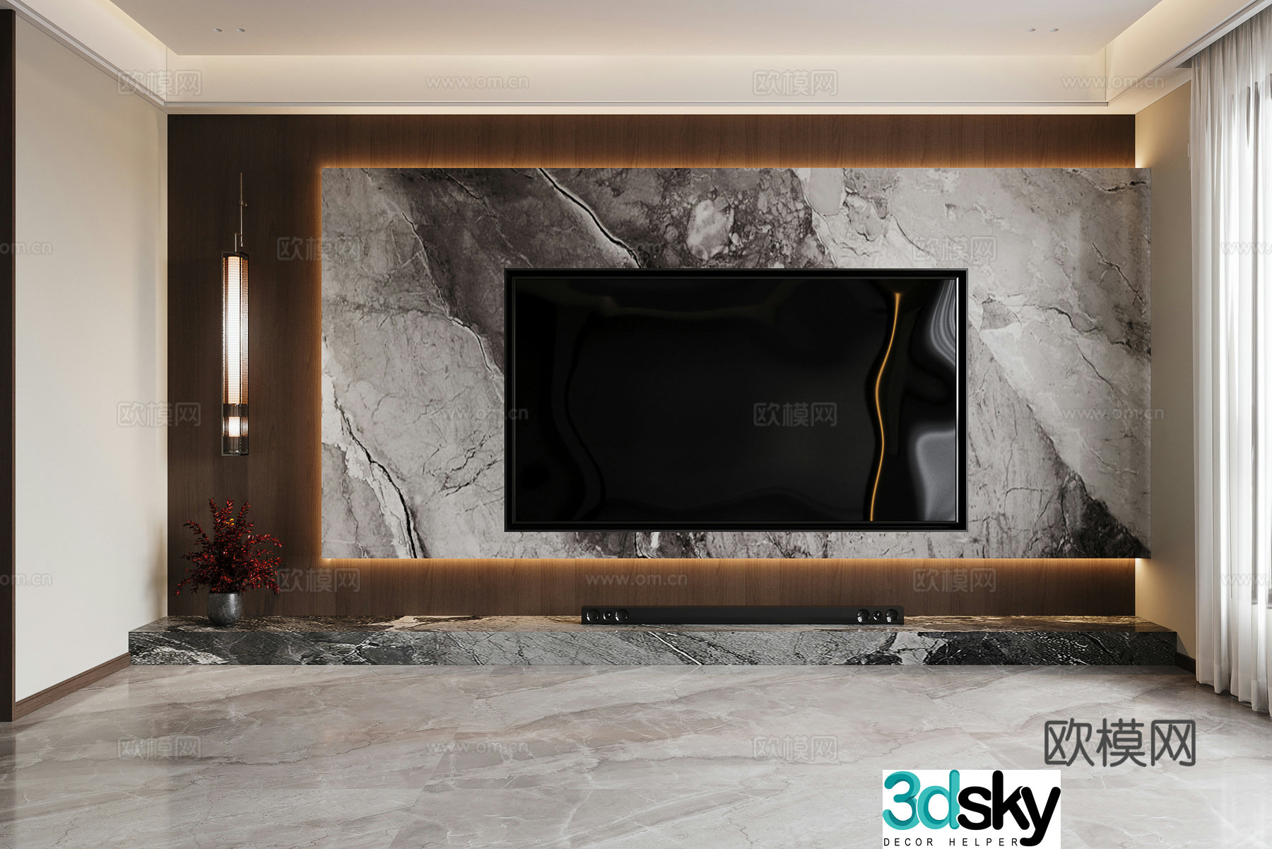 Modern TV background wall 3d model