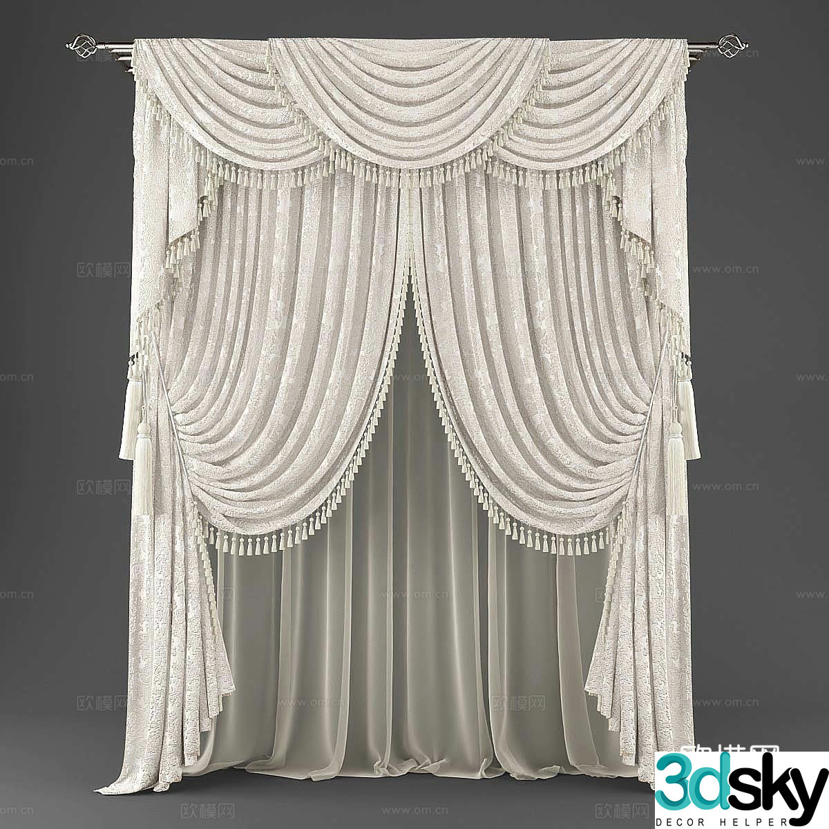 European style fabric curtain 3D model