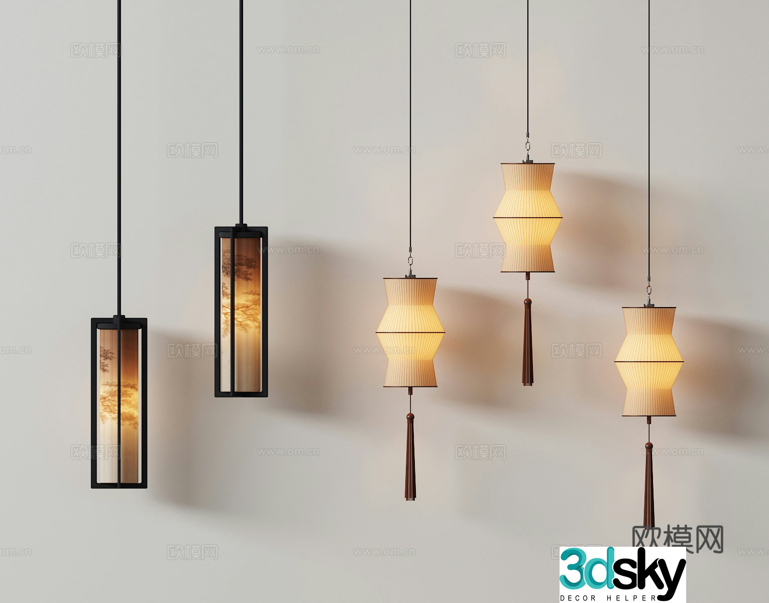 New Chinese style medium-old small chandeliers 3D model