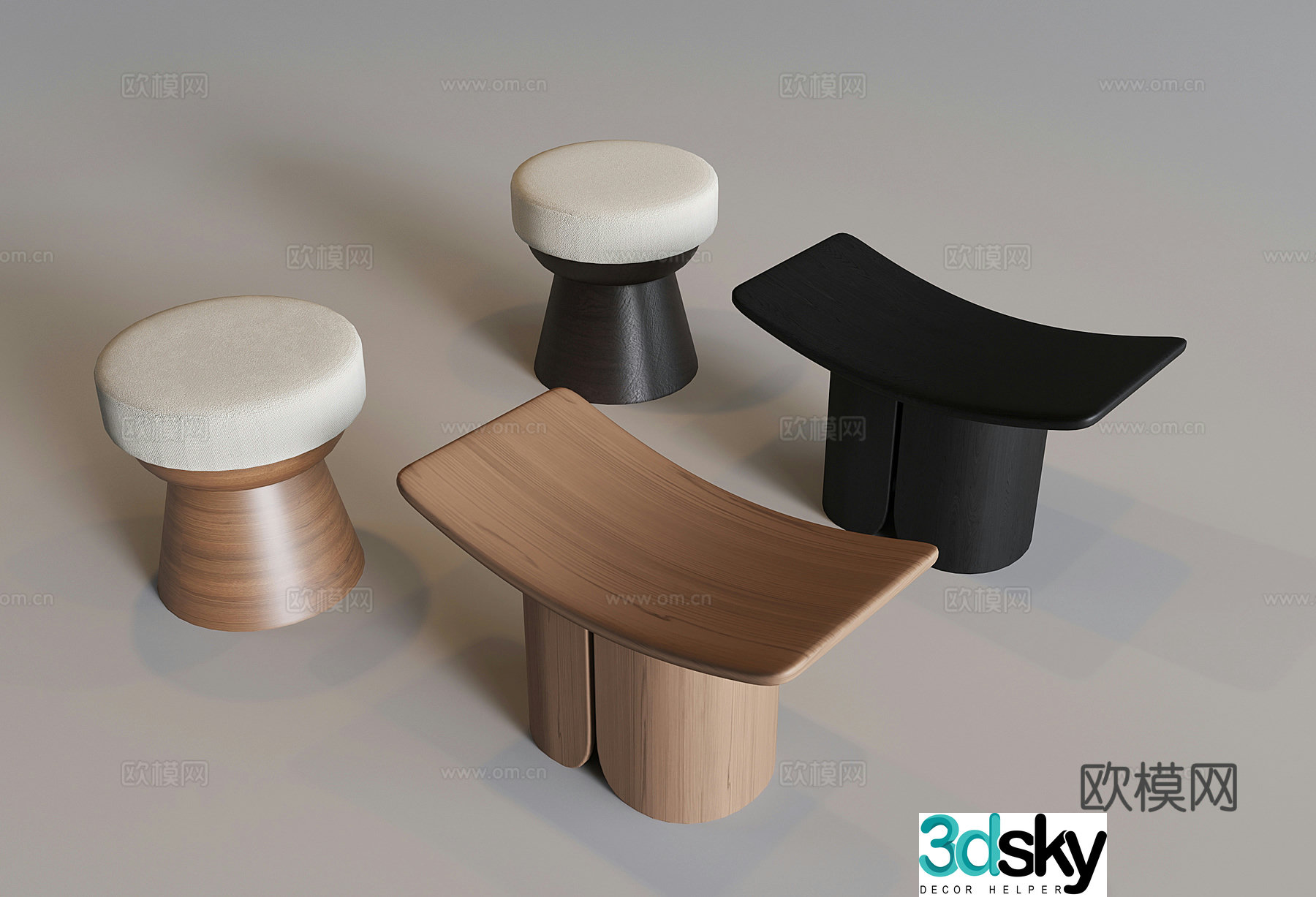 Italian soft bag shoe changing stool medieval style solid wood stool low stool small stool 3D model