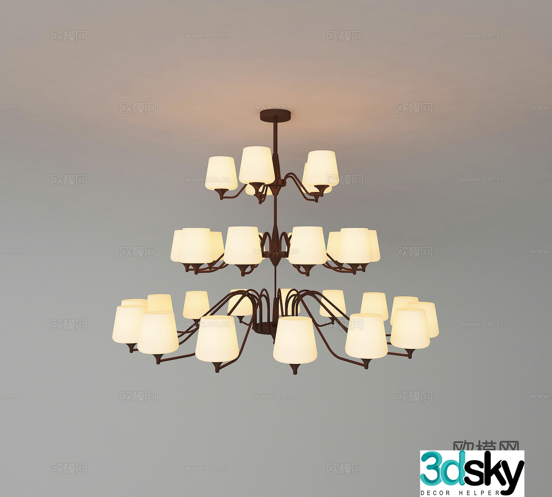 New Chinese style living room chandeliers 3D model
