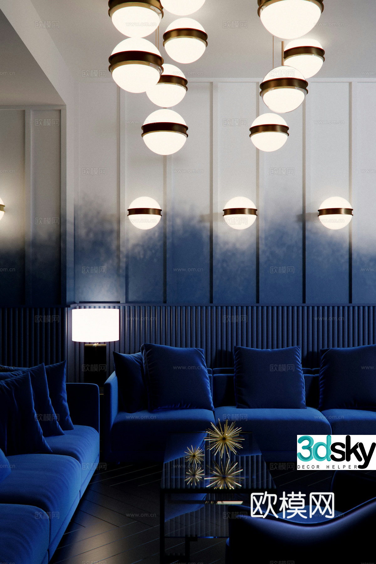 Blue modern sofa 3d model 3d model