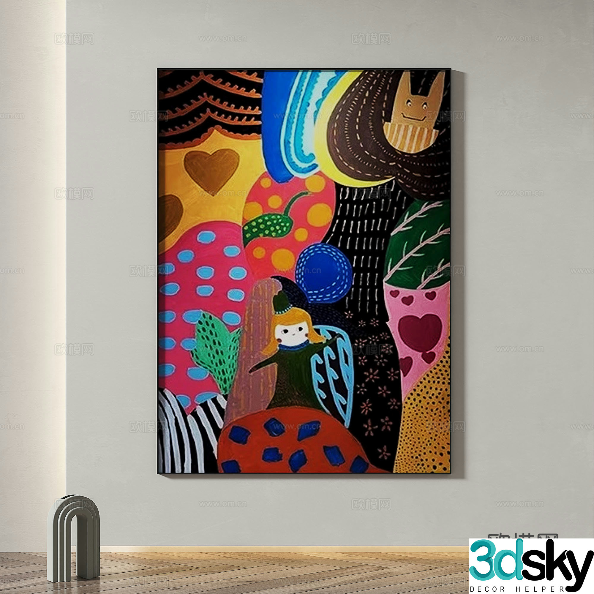 Modern simple abstract light luxury decorative painting 3d model