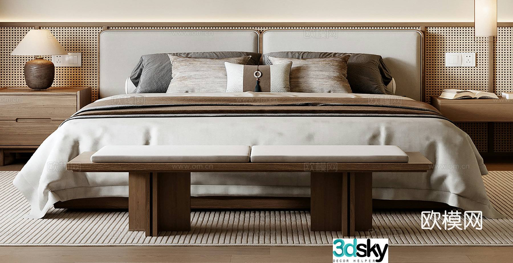 New Chinese style double bed 3D model