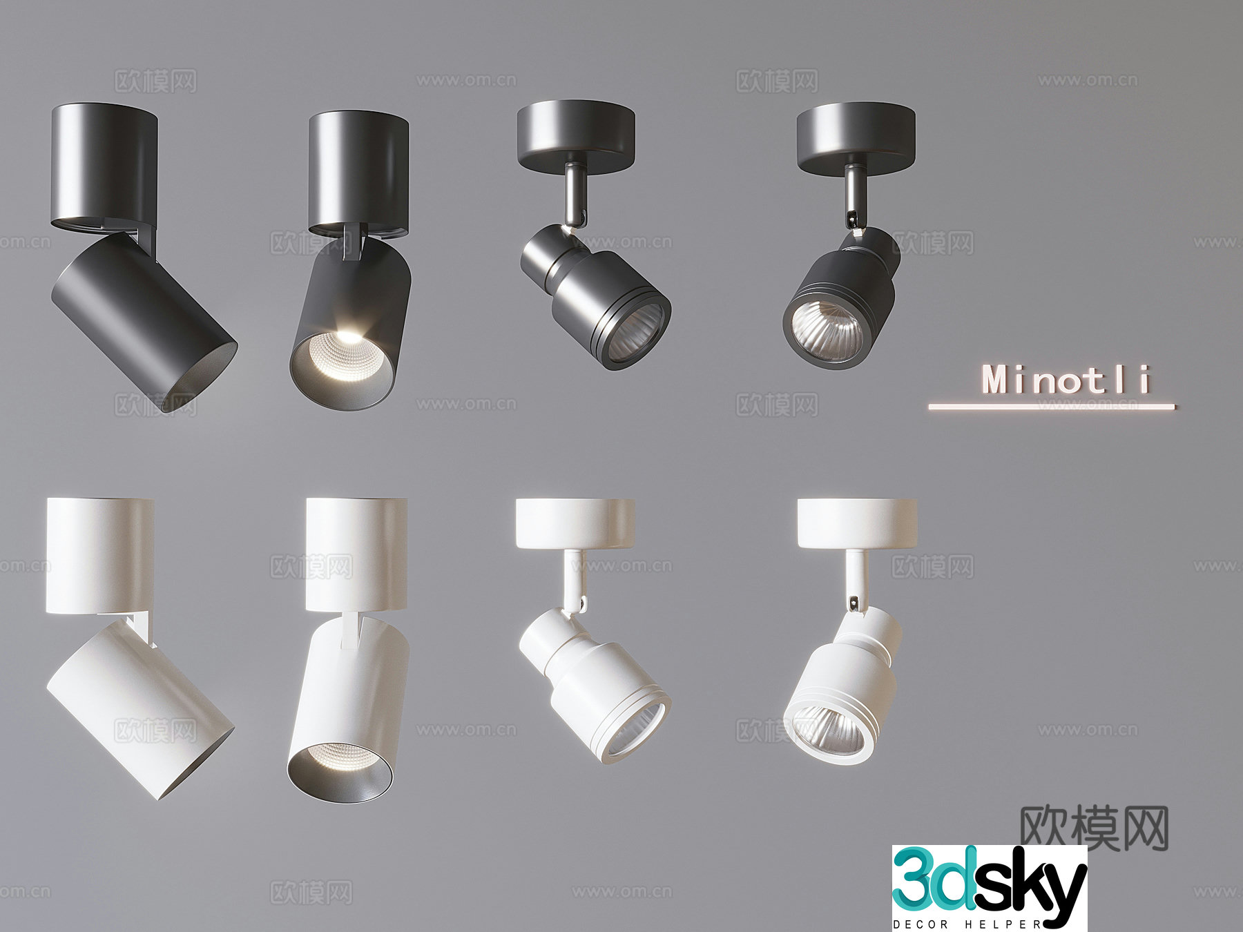Nordic long tube spotlights folding cylindrical ceiling spotlights 3D model