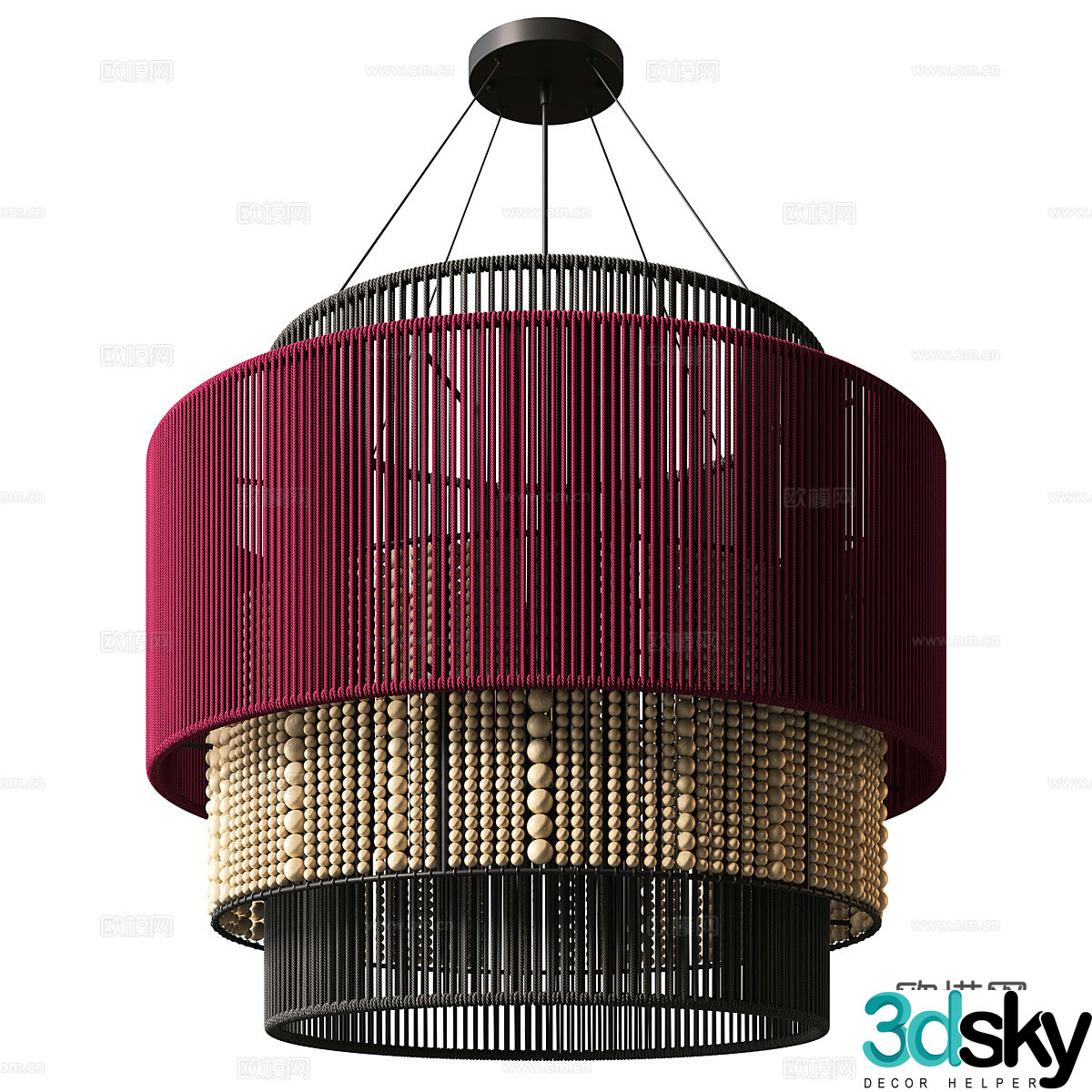New Chinese style rattan decorative chandelier 3D model