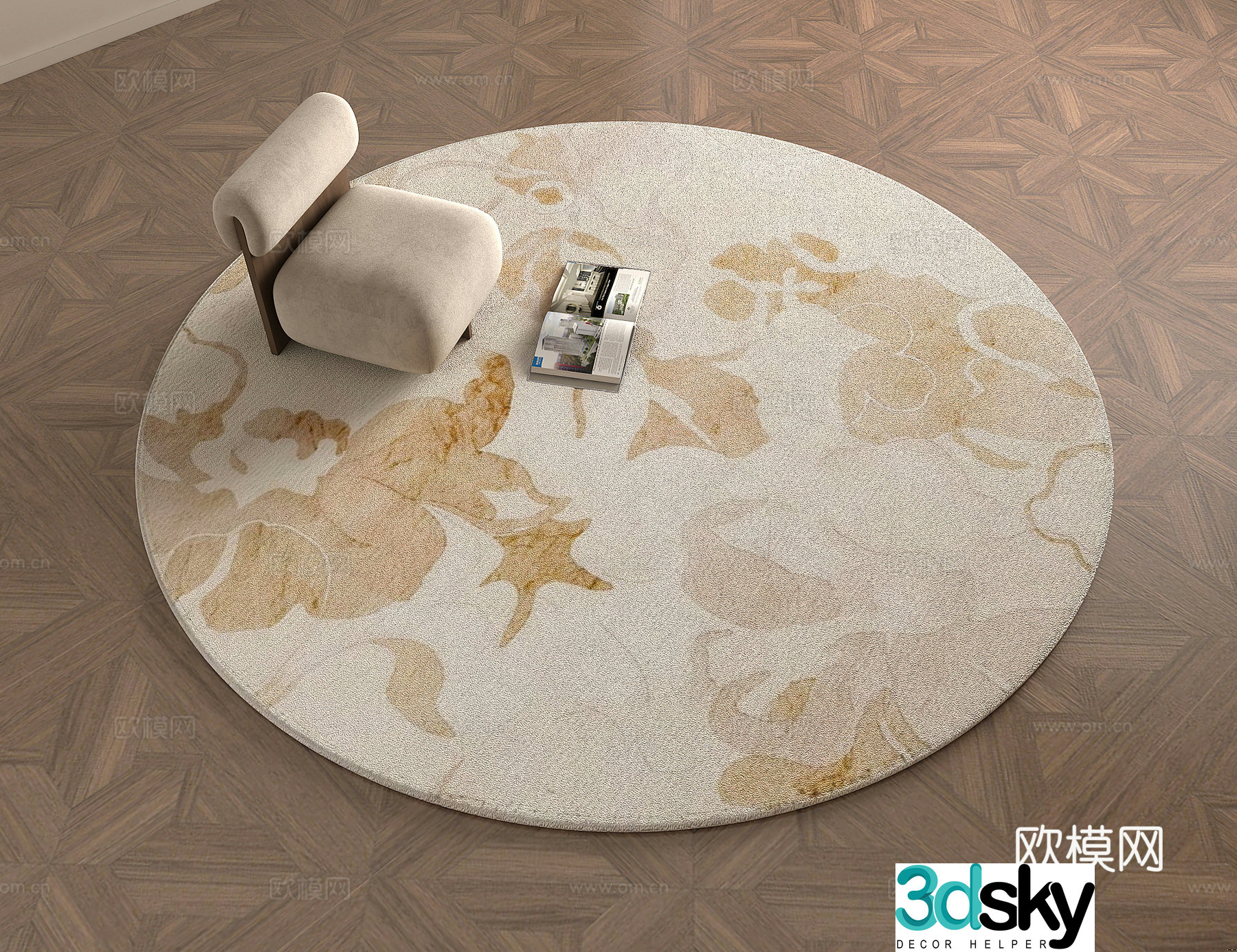Modern circular bedroom carpet Hotel carpet 3d model