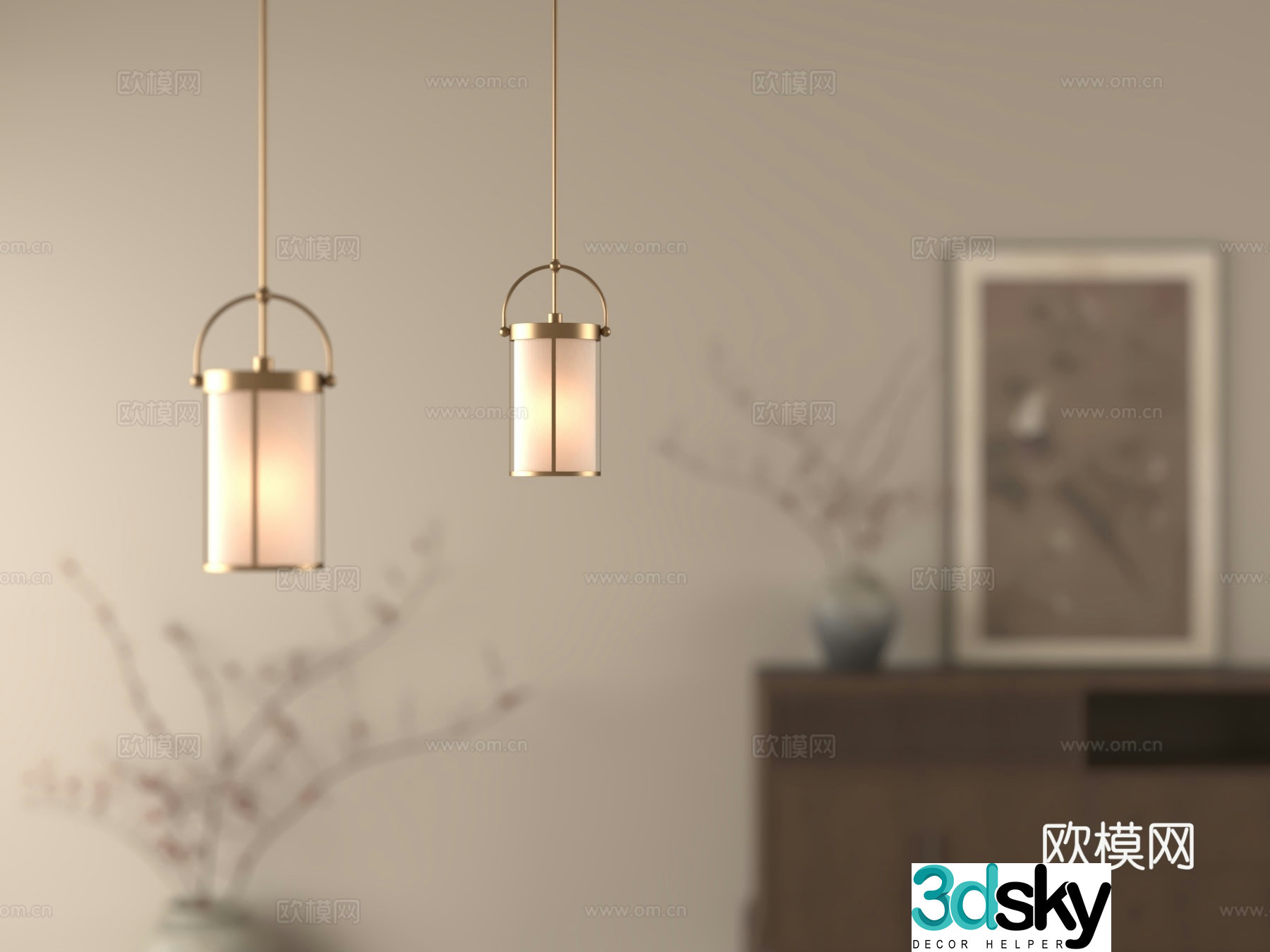New Chinese chandeliers fishing line chandeliers bedside chandeliers 3D model