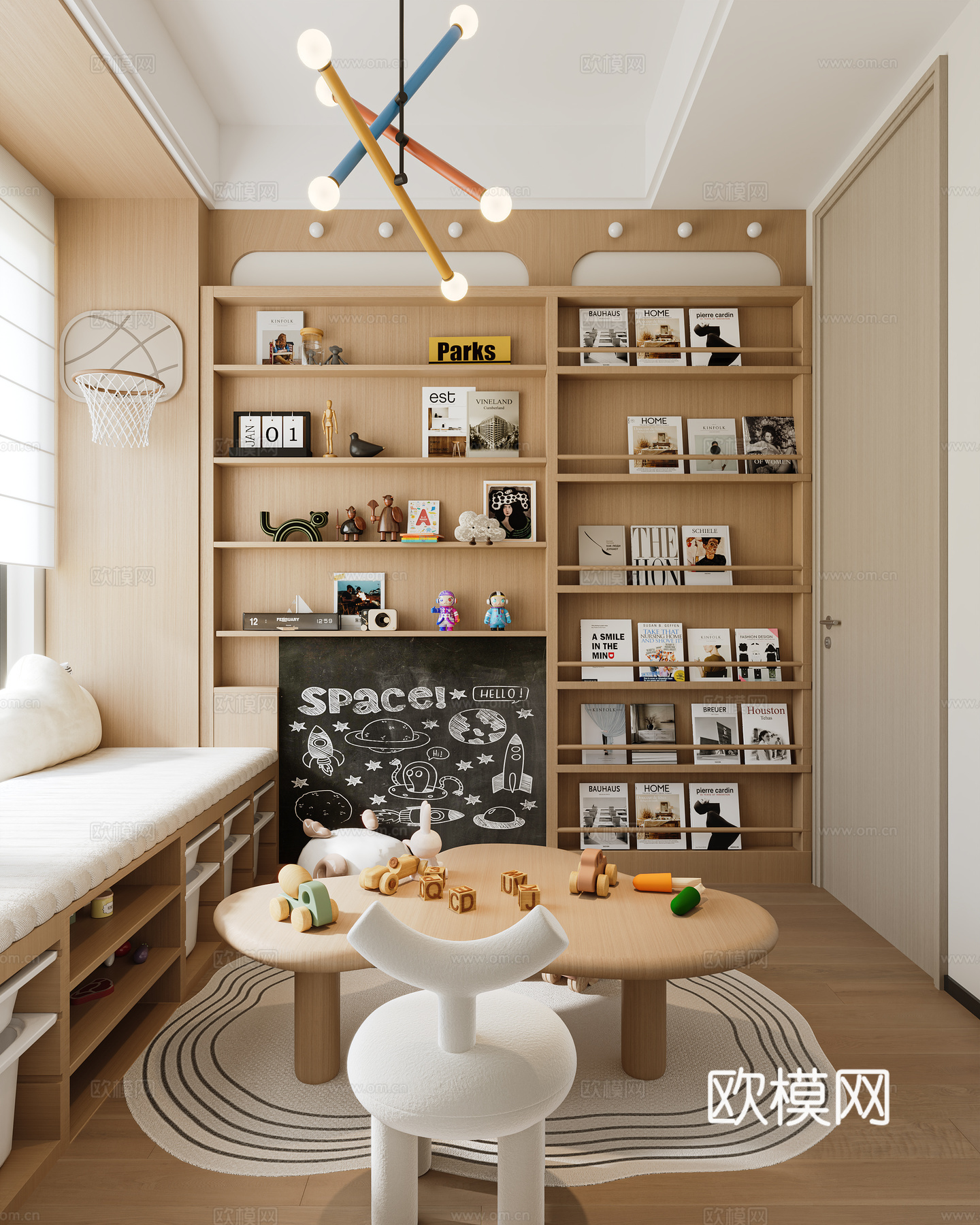 Children’s activity room Reading room Study room Bookshelf Blackboard Balancing window Table Low stool 3D model